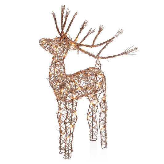 Alpine Corporation 35" Tall Outdoor Rattan Reindeer Lawn Decoration with 50 White LED Lights, Indoor/Outdoor Christmas Holiday Yard Decor Garden Display