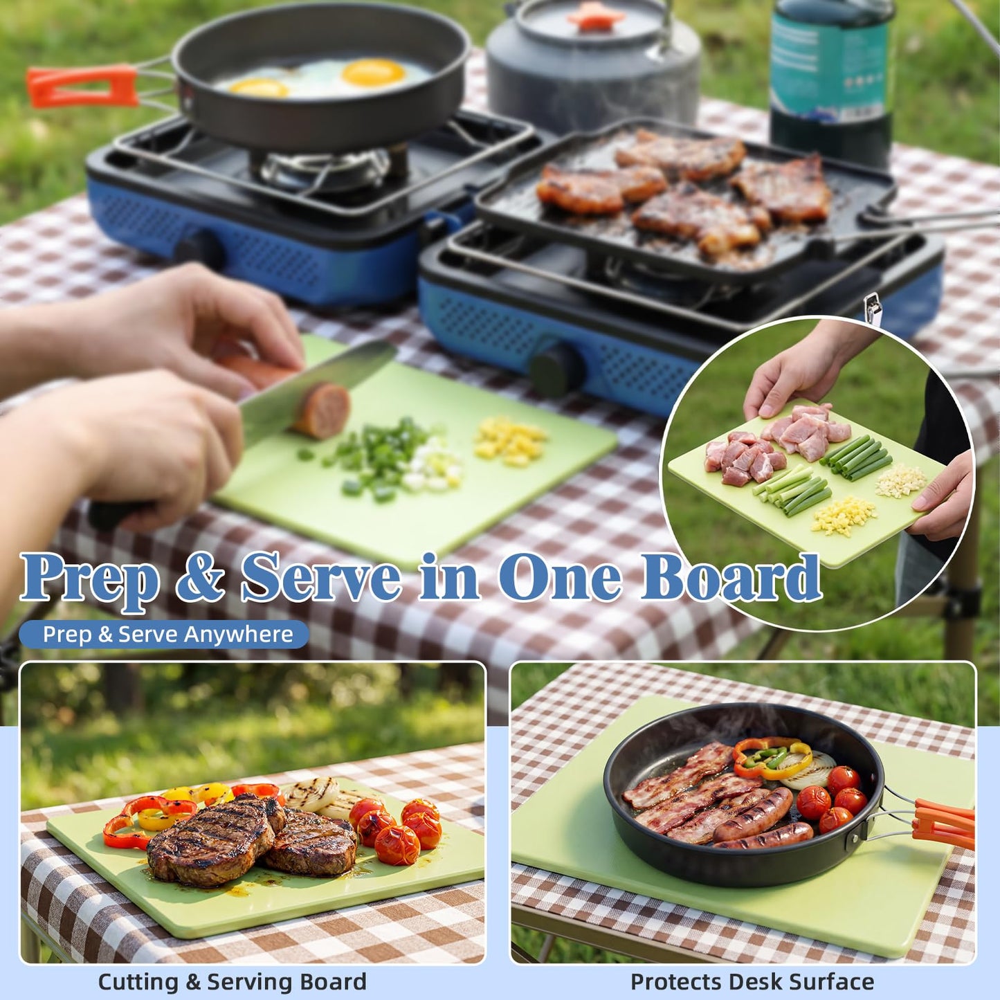 Hisencn 2 Burner Propane Camping Stove, 30000 BTU Foldable Portable Gas Stove with Cookware Set & Carry Bag, Outdoor Cooking for Camping, RV, Emergency Use, Blue