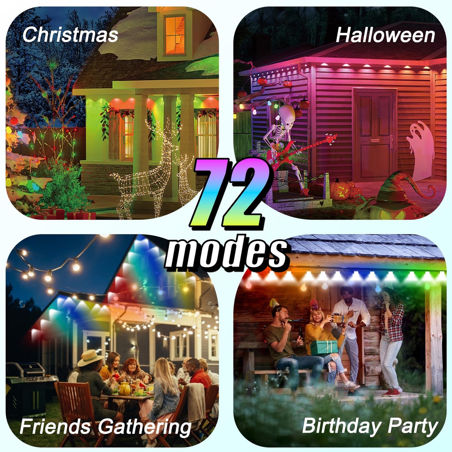 YFFSHLCS Permanent Outdoor Lights, 200ft Outdoor String Light Smart RGB with 72 Scene Modes, IP67 Waterproof Holiday Lights for Outside, APP and Remote Control Party Holidays