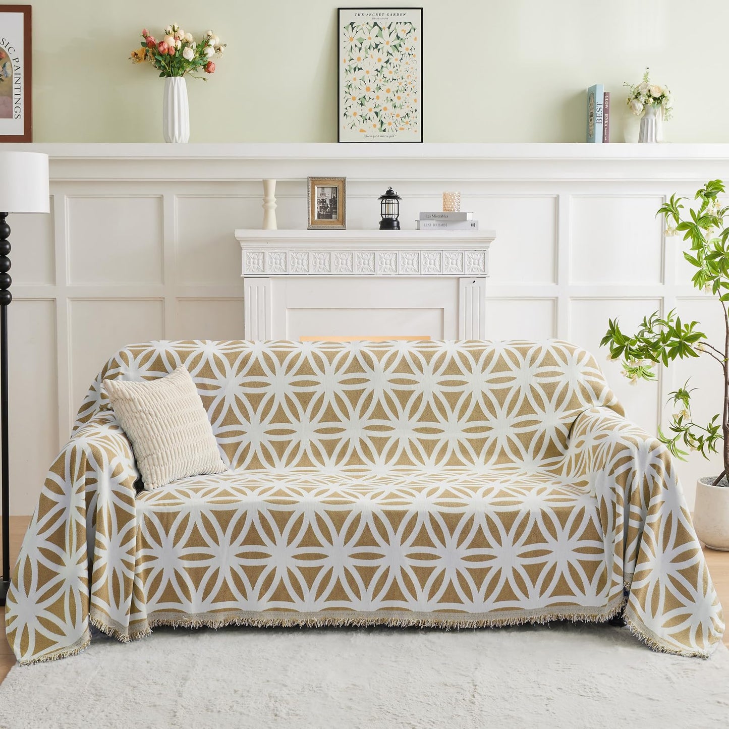 LOMAO Couch Cover Sofa Covers for 3 Cushion Sectional Couch Covers L Shape Couch Cover with Tassel Sofa Protector Washable Reversible Chenille Sofa Slipcover for Pet (1-Khaki,Large(71 * 118))