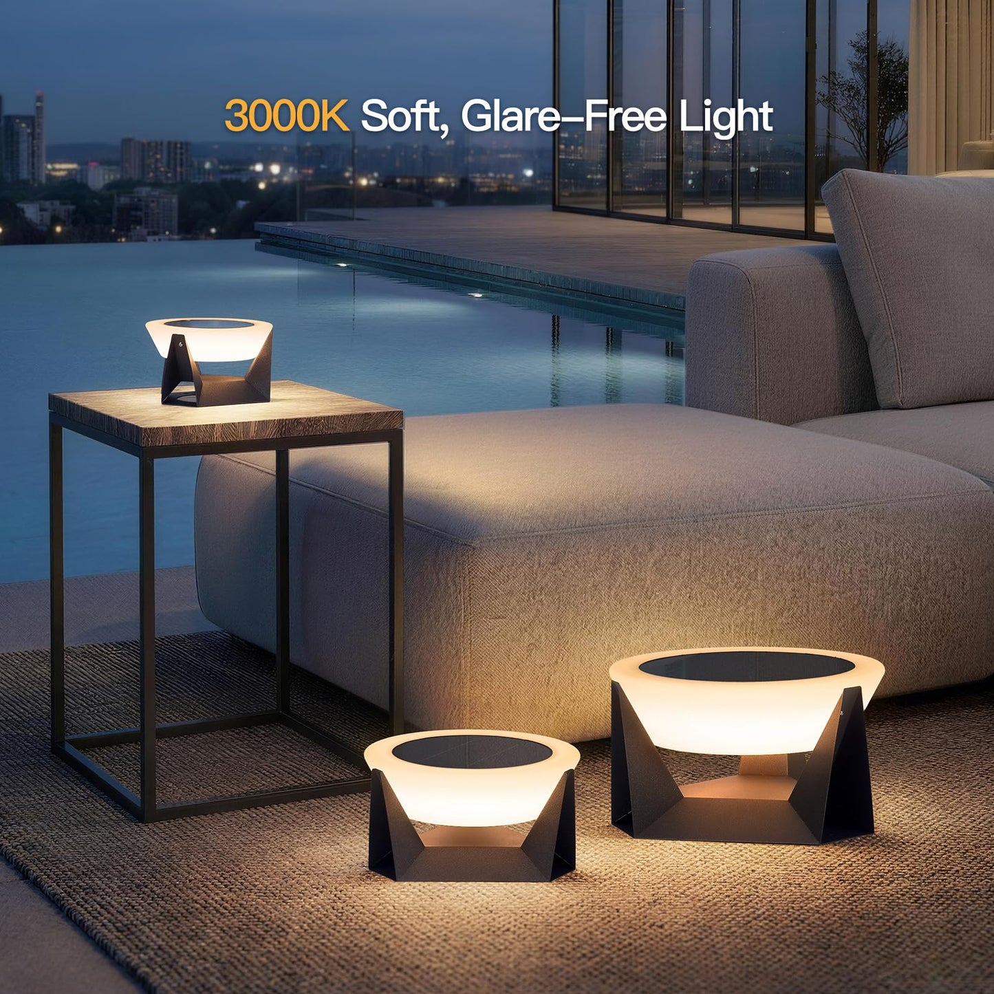 MVBT Large Solar Lantern, 3000K Outdoor Floor Lamp, Solar Outdoor Lights Waterproof, Dusk to Dawn Floor Lamps for Porch, Round Garden Floor Lanterns, Metal LED Patio Light for Yard Deck Pool Outside
