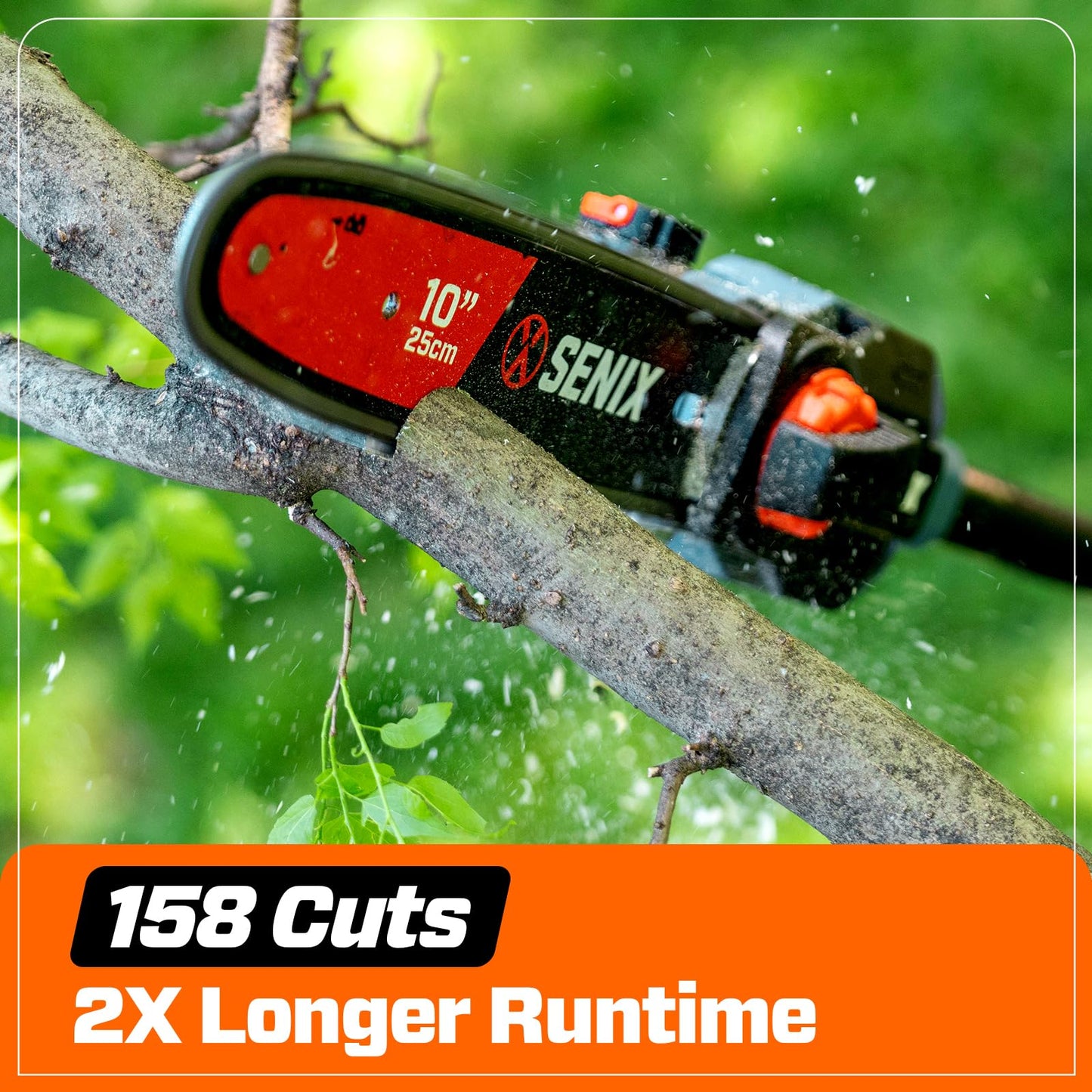 SENIX 10" Cordless Pole Saw, 60V Max 3.0Ah Battery Powered, Carbon Fiber Telescoping Pole (4.6-8.5 ft), 65.5 ft/s Cutting Speed for Tree Pruning and Branch Trimming