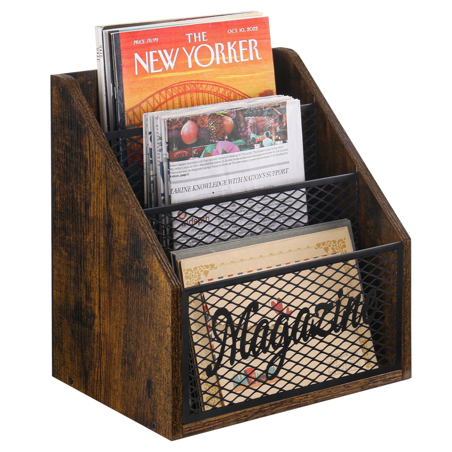 YINMIT Magazine Holder, Stepped 3 Tier Magazine Rack Floor, Magazine Storage Basket, Folder Organizer Bin for Magazines,Books,Newspapers,Tablets