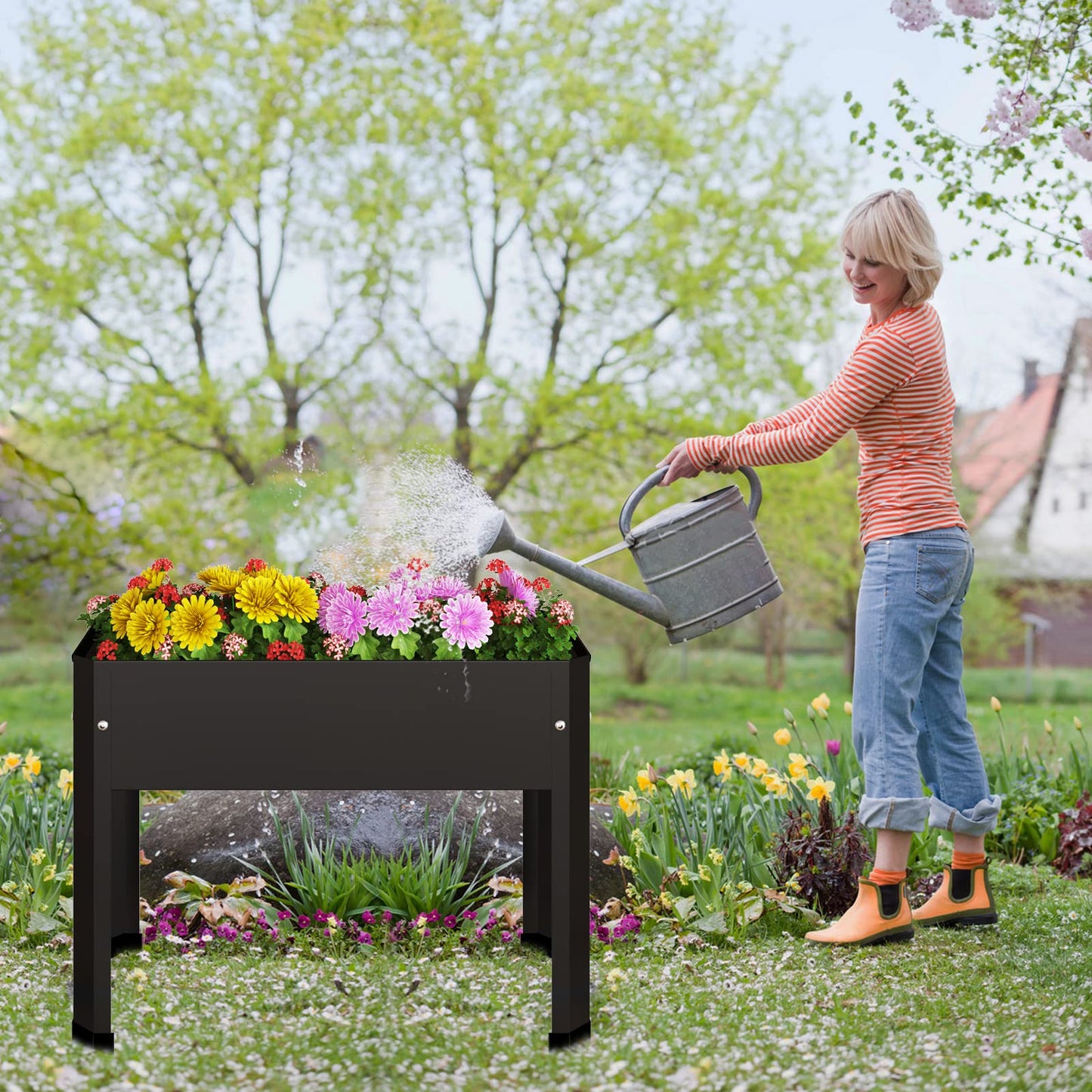 PROXRACER Raised Garden Bed with Detachable Legs Elevated Metal Planter Box for Growing Fresh Herbs Vegetables Flowers Succulents&Other Plants for Outdoor Backyard Patio Deck Balcony Black S