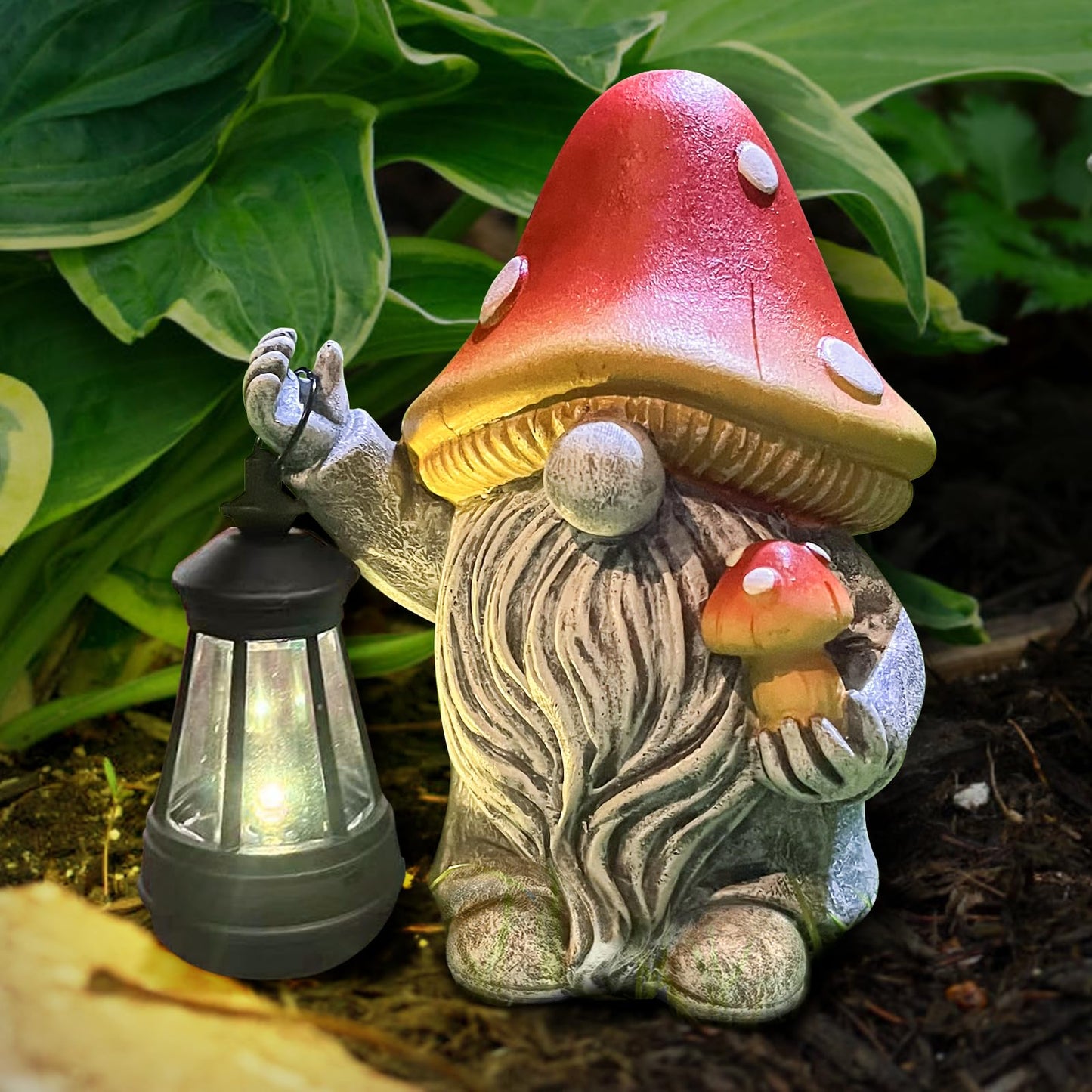 OAWPKY Mushroom Gnome Garden Decor Outdoor Statues, Cute Solar Lights Lawn, Balcony, Yard Decorations, Outdoor Garden Decorations for Patio Mom Gift