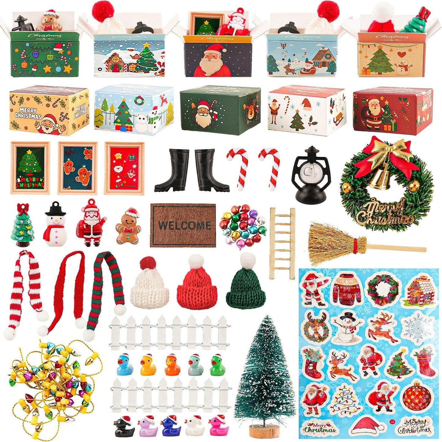 67Pcs Dollhouse Accessories Christmas Miniature Decorations 1:12 Doll House DIY Craft Mini Snowman Gift Boxes Fake Light Festival Holiday Party Favors Christm Gift for Children