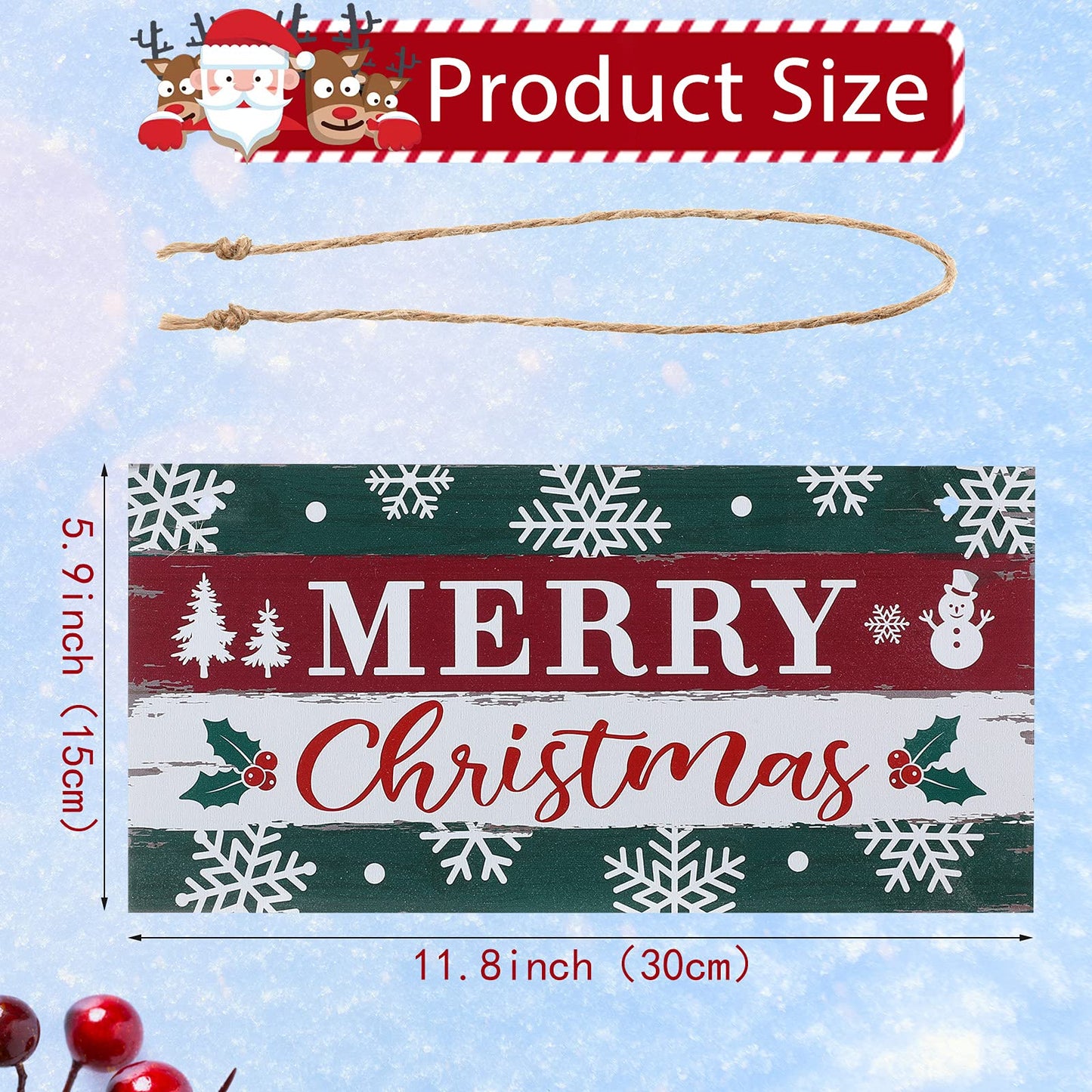 Christmas Sign Rustic Merry Christmas Hanging Sign Farmhouse Outdoor Wooden Christmas Decoration Xmas Holiday Decor with Hanging Rope for Christmas Home Window Wall Farmhouse Indoor Decoration
