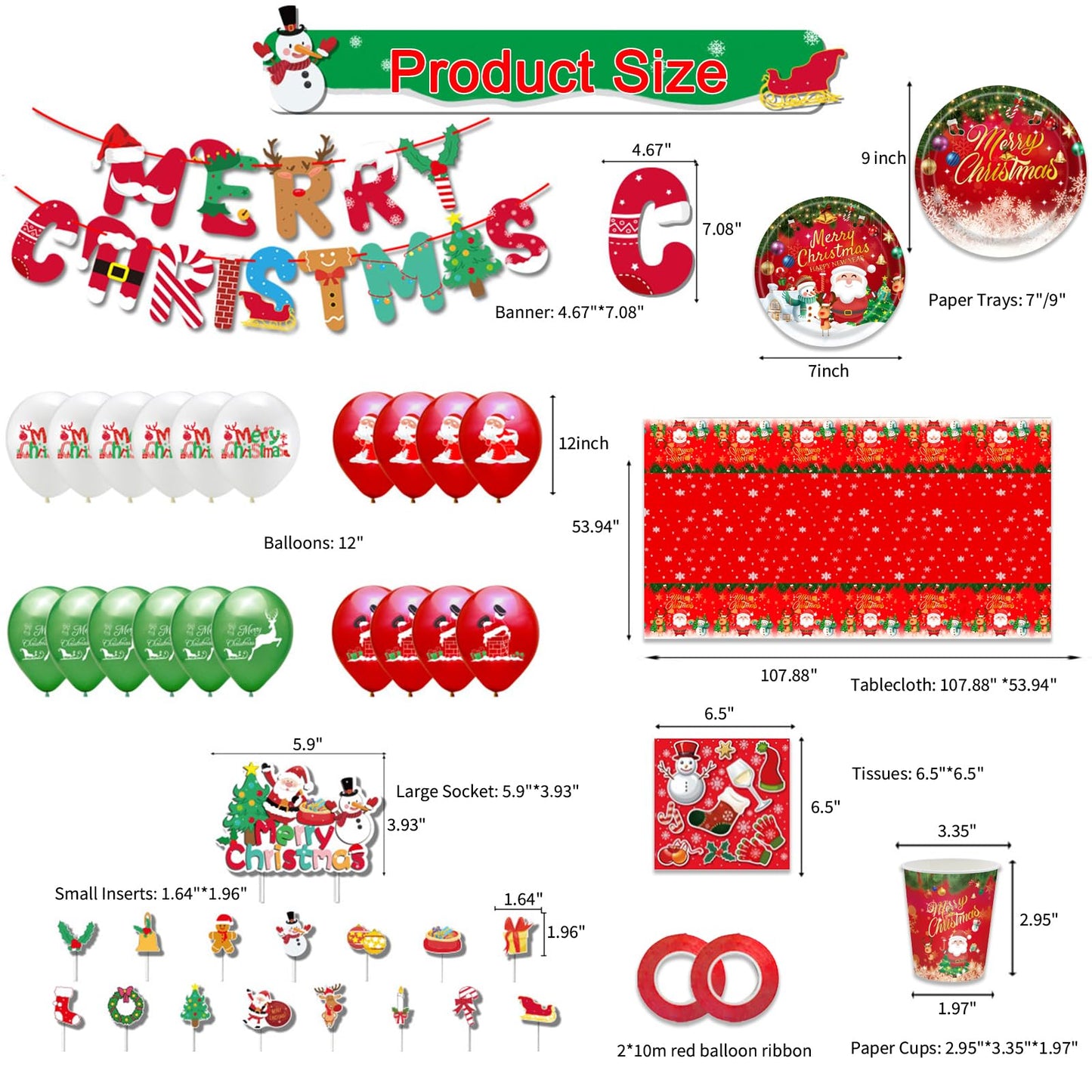 Sekeline Christmas Dinnerware Set Santa Claus Party Supplies Includes Plates Napkins Cups Knives Spoons Forks Tablecloth Balloons Banner Cupcake Toppers for Merry Christmas Party 156 Pieces