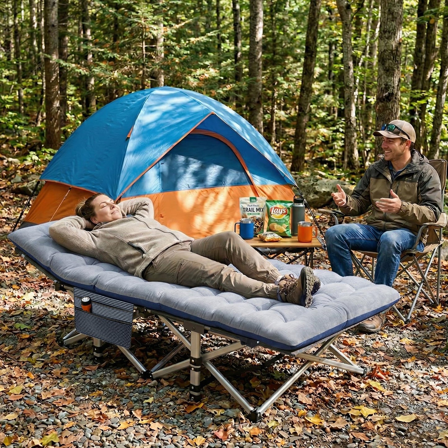ABORON XXL Camping Cot for Adults, Oversized 78"×32" Folding Camping Bed, 900LBS Heavy Duty Outdoor Sleeping Cot with Mattress Pad, 1200D Oxford, Portable with Carry Bag