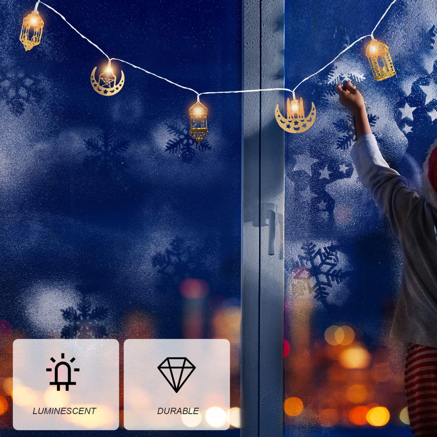Uonlytech 1 Set Muslim Ramadan String Lights Muslim Eid Party Light Decors Eid Mubarak Decoration Fairy String Lights Battery Operated LED Ramadan Lamp for Festival Golden