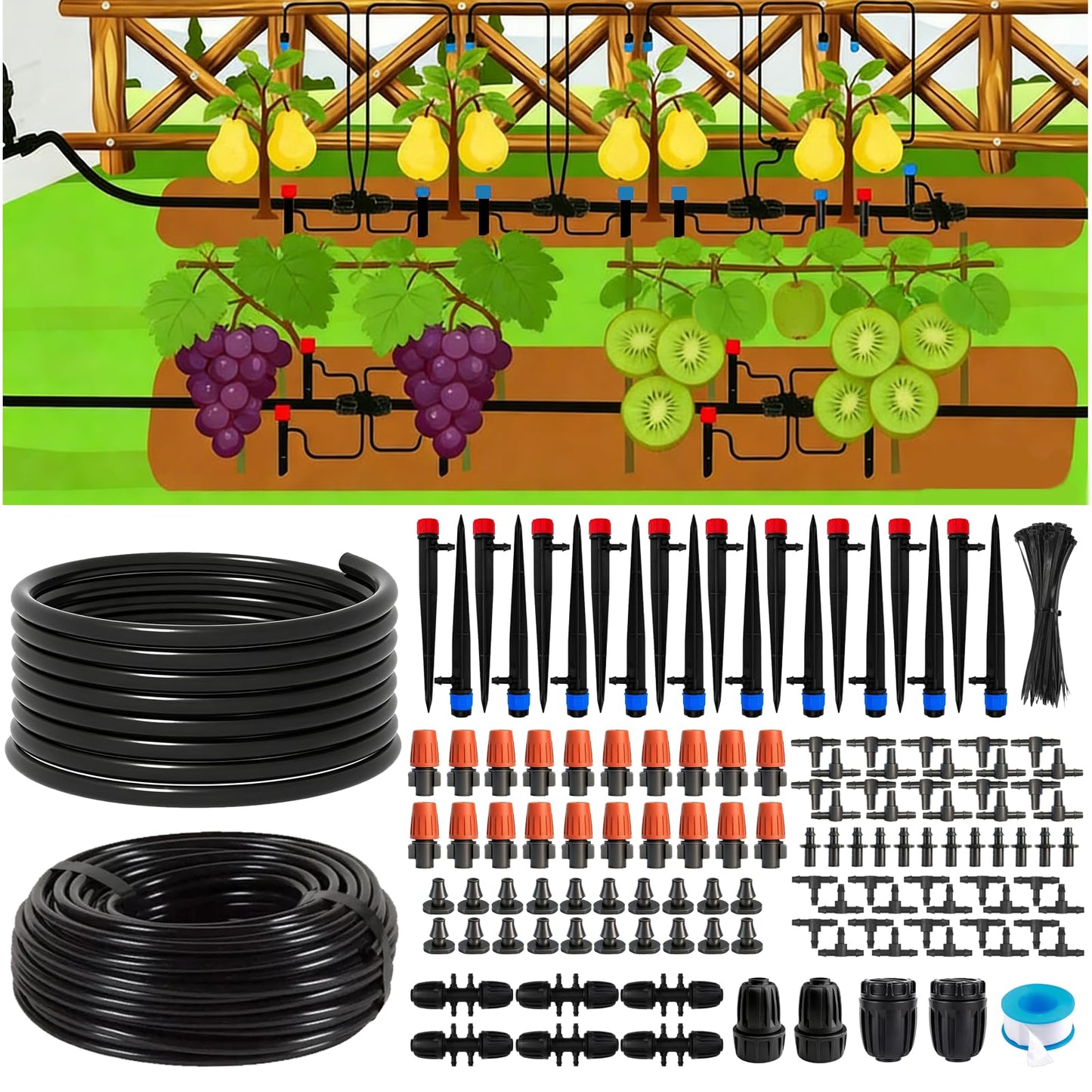 Ruibapa 240FT Drip Irrigation System,Irrigation System for Garden with 1/2 inch Hose 1/4 inch Distribution Tubing and Accessories,Drip Irrigation Parts Garden Watering System