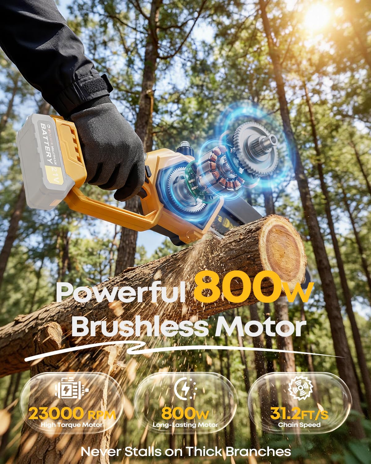 Dnveey 8-Inch Cordless Pole Saw for Tree Trimming, Compatible with DeWalt 20V Max, 15.6FT Extendable 2-in-1 Mini Chainsaw & Tree Trimmer, 800W Brushless [Tool Only - No Battery]