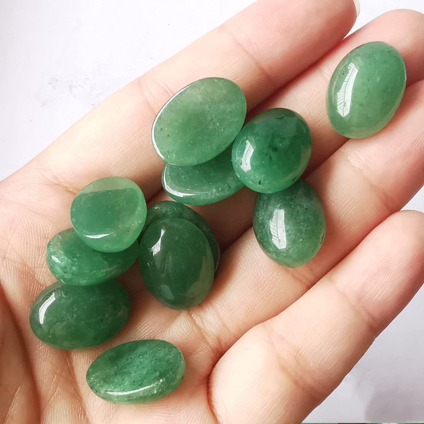 Bacatgem 7 Pcs Green Aventurine Oval Cabochons Flatback Crystal Stone Gemstones Beads for Jewelry Making DIY,18x13mm
