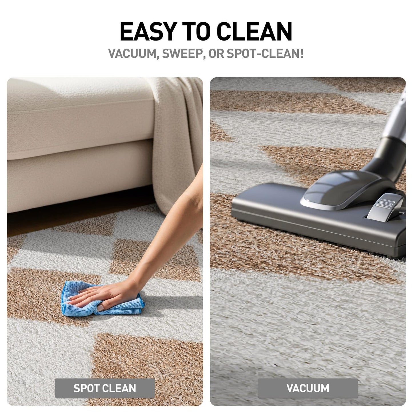 Rugshop Diamond Wave Shag Area Rug Beige 7' 10" x 10' Perfect for Large Living Rooms, Dining Areas, or Master Bedrooms