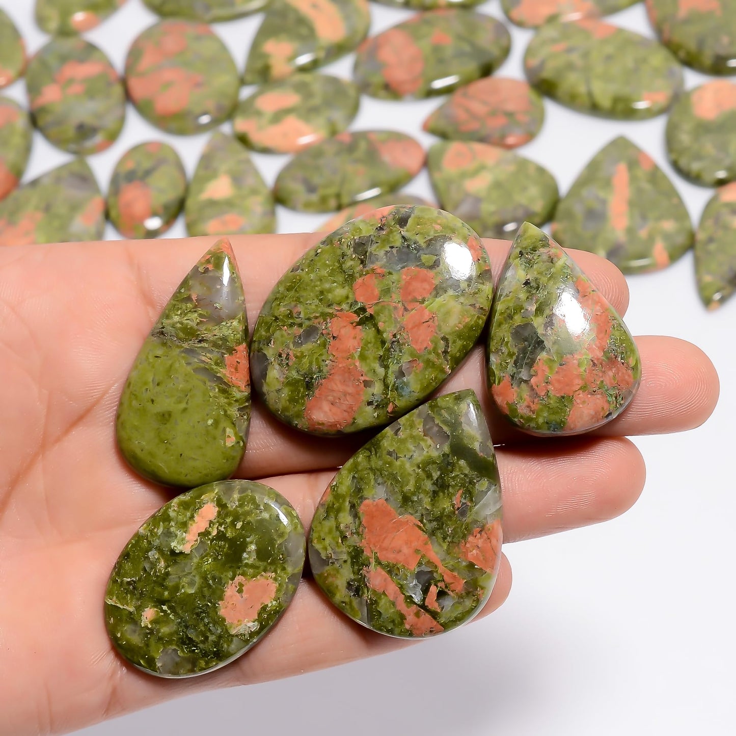 Natural Unakite Gemstone- Healing Crystals for DIY Jewelry Making -Loose Natural Cabochon -Perfect for Crafting Unique Jewelry Designs -Gift for Her, Mother and Wife (5 pcs, 25-35 mm)
