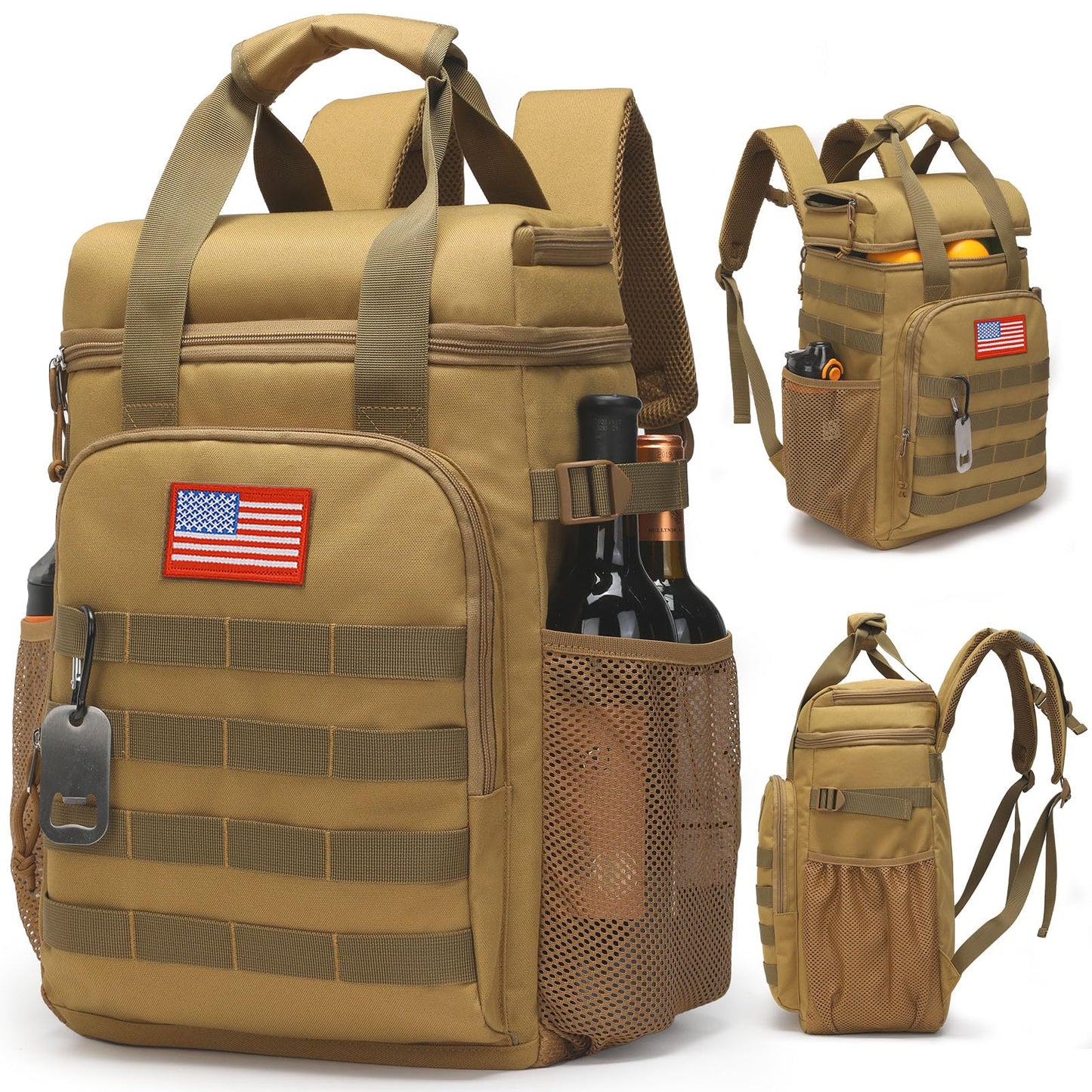 Tactical Backpack Cooler,Lunch Backpack for Men Work with Handle，Soft Cooler Backpack Insulated Waterproof Leak Proof，Heavy Ice Chest Backpack for Hiking Camping(Brown)