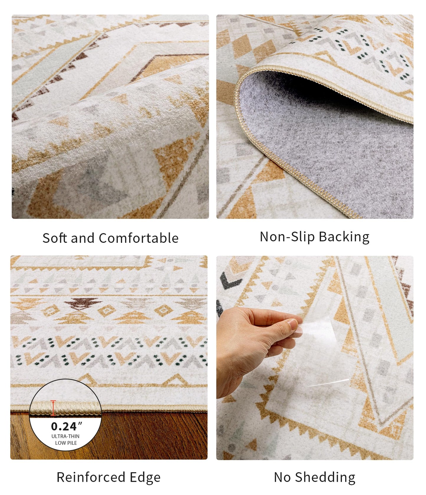 Boho Farmhouse Area Rug 5x7, Washable Tribal Rug for Bedroom, Non-Slip Medallion Rugs for Living Room Dining Room, Entryway (Beige/Yellow, 5'x7')