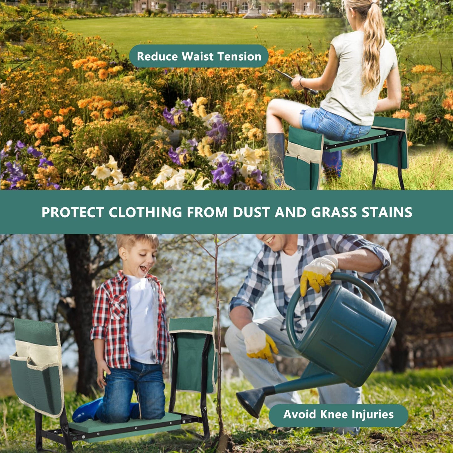 Uten Garden Kneeler Seat with Handles Portable Folding Gardening Stool Kneeling Stool Pad with 2 Bag