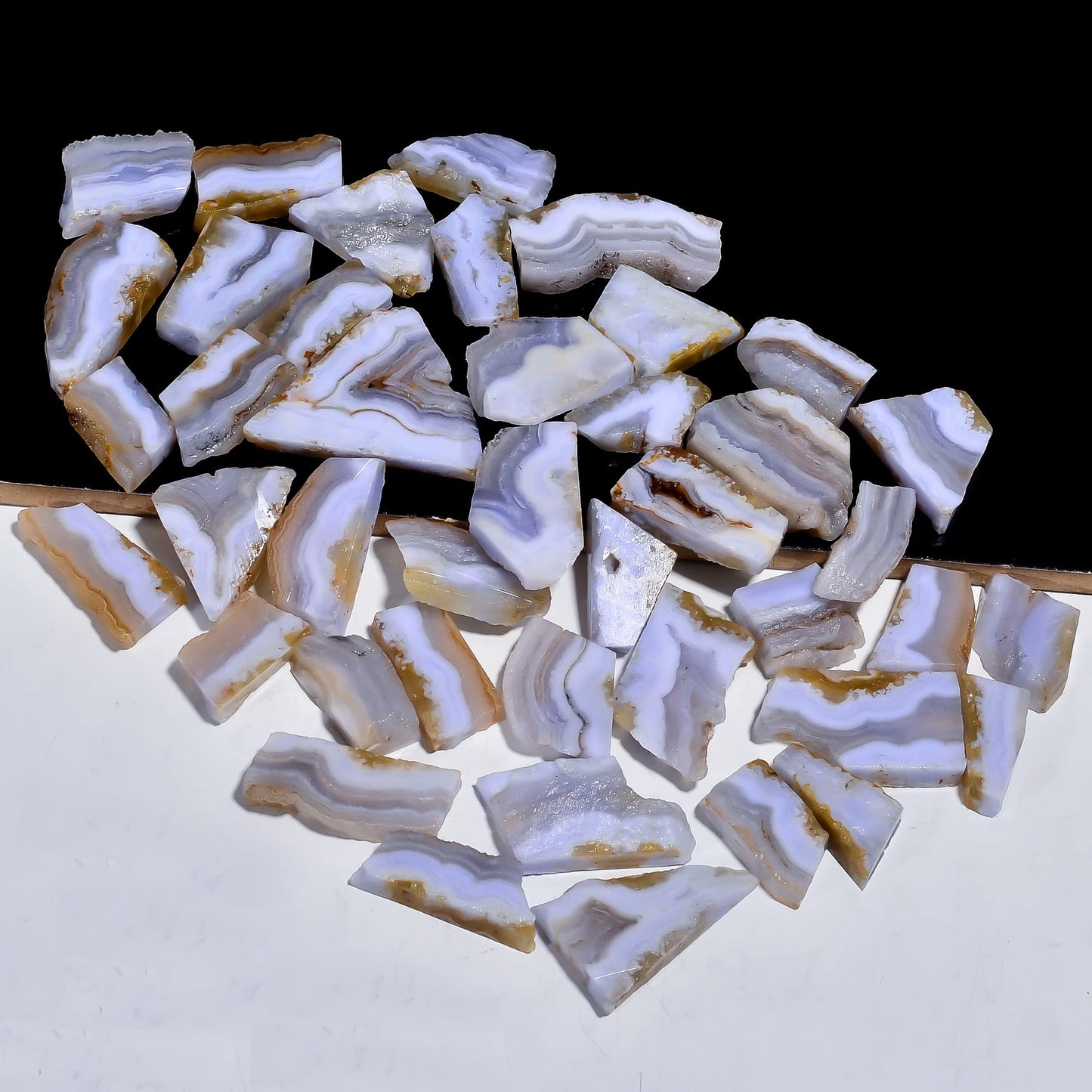 Natural Blue Lace Agate Raw Slice Gemstone- Healing Crystals for DIY Jewelry Making -Loose Natural Cabochon -Perfect for Crafting Unique Jewelry Designs (5 pcs, 25-35 mm)