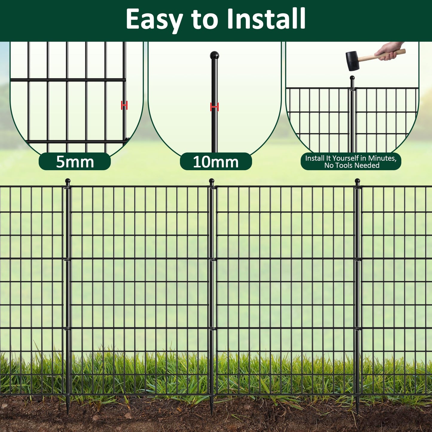 LUCKPRO 10 Panels Decorative Garden Fence Animal Barrier Heavy Duty No Dig Dog Fence Outdoor for Yard 32 in(H) X 23.6 ft(L) Garden Fencing with Ground Stakes for Backyard, Patio Decor
