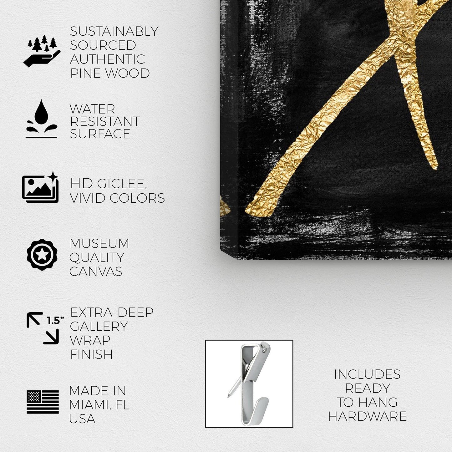 Oliver Gal Typography Wall Art Canvas Prints Quotes and Sayings Black and Gold XOXO Home Décor, 30" x 20", Stretched