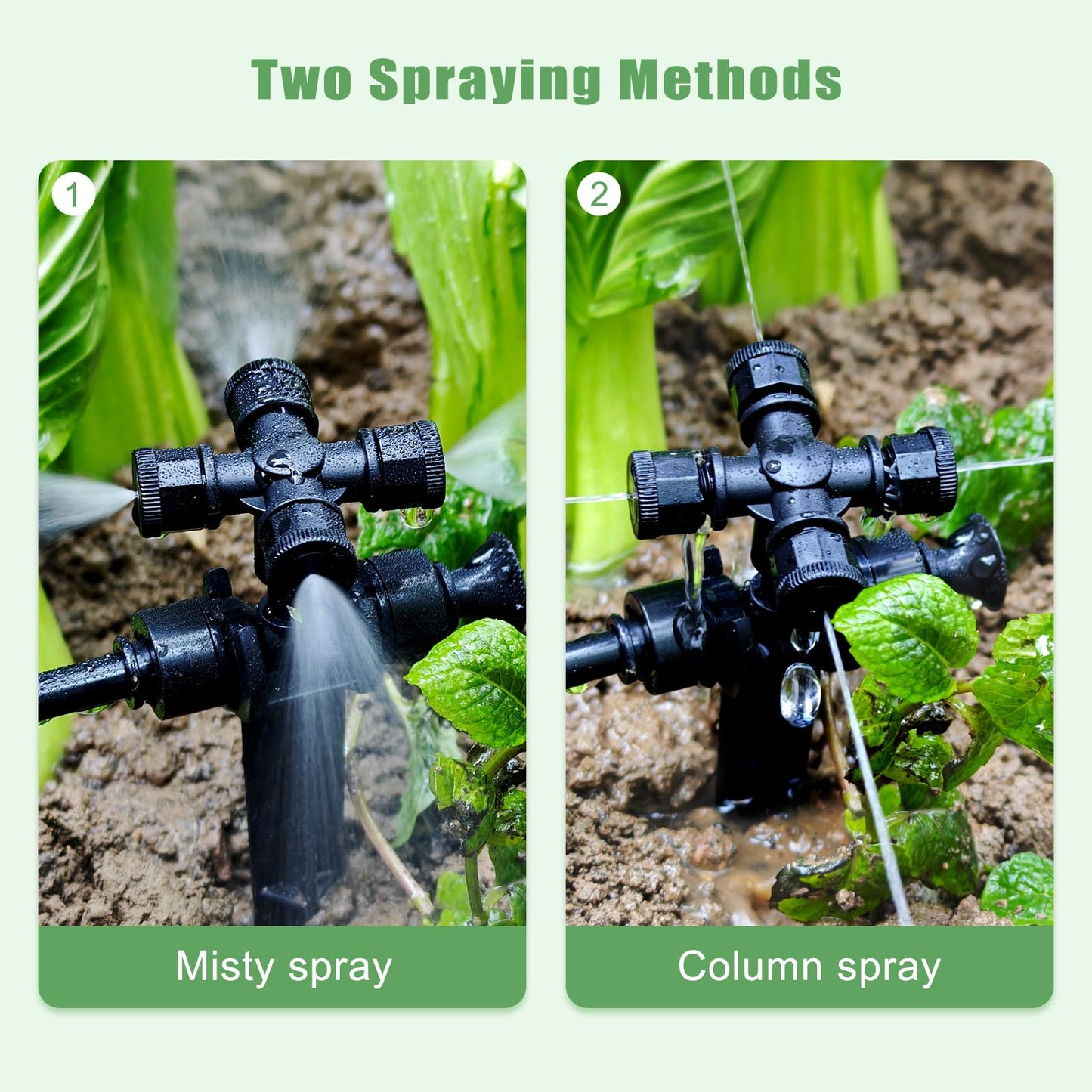50FT Drip Irrigation System Kit Automatic Garden Watering System with 1/4" Drip Tubing & Quick Connect Fittings Adjustable Mist and Linear Columnar Modes for Greenhouse, Raised Garden Beds, Lawn, Yard