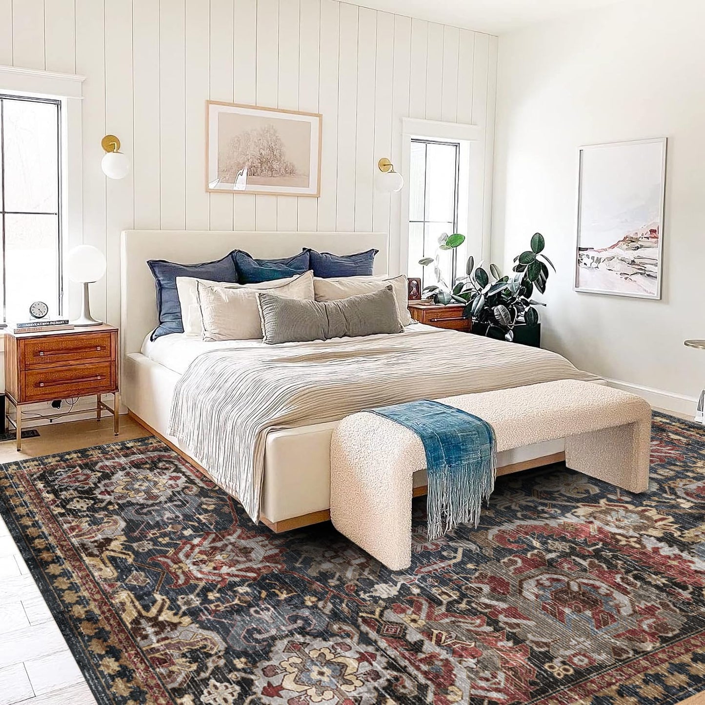 RUGSURE Washable Area Rugs - Perfect for Living Room, Bedroom, Kids Room, Nursery - Stain & Water Resistant Non-Slip, Pet & Child Friendly, Vintage Tribal Area Rugs (Rust, 3' x 5 ')