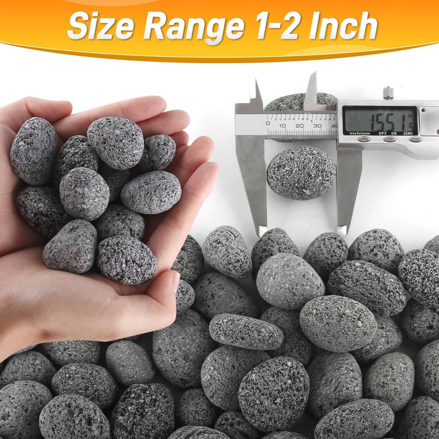Biotolot 18LB Lava Rocks for Fire Pit, 1-2 Inch Natural Pebbles Tumbled Lava Rock for Gas Fire Pit and Indoor Outdoor Fireplaces