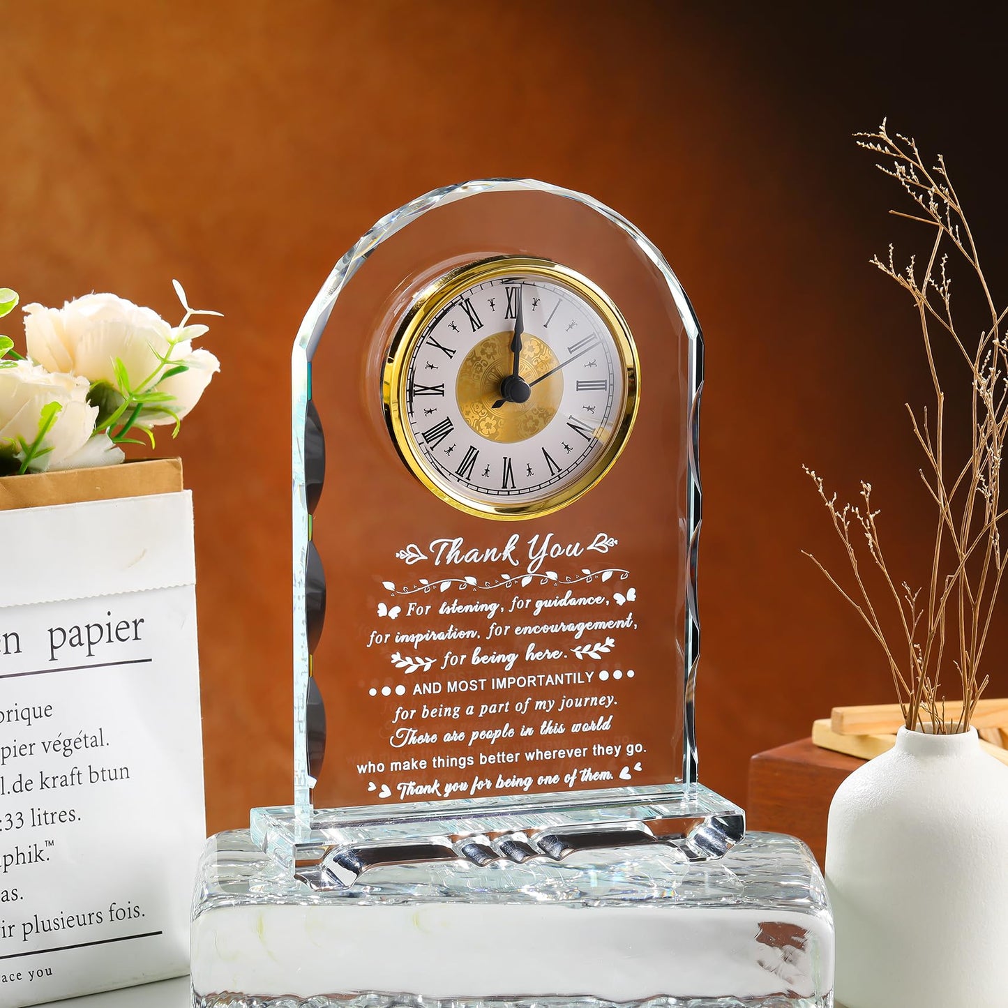 Ornalrist Thank You Gifts for Women Men, Crystal Clock Appreciation Gifts for Coworkers Friends Employee Teacher, Thank You Clock for Leader Colleague