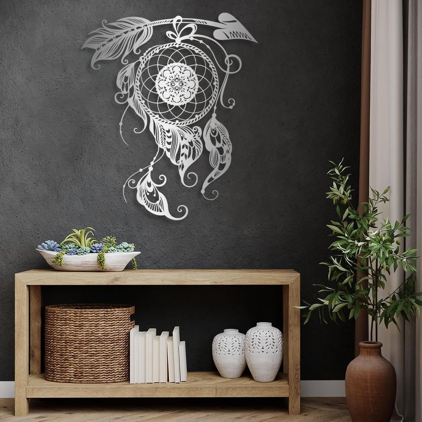 Metal Wall Art Dream Catcher Decor, Dream Catcher Wall Decor Large, Boho Wall Decor, Boho Dream Catcher, Dream Catcher Design, Metal Wall Decor, Interior Decor (White, 18.5"x22"/47x55cm)