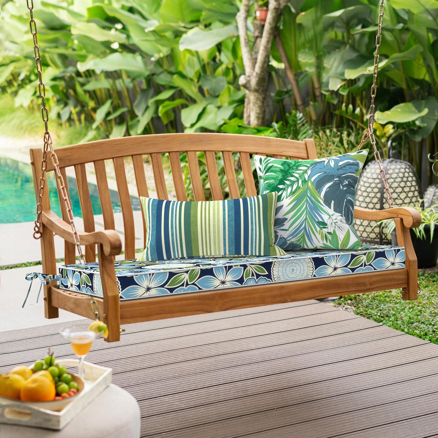 Melody Elephant Outdoor Bench Cushion 42x18x3 Inch, Patio Furniture Cushions, All-Weather Seat Chair Couch Pad, Garden Porch Loveseat Bench Cushion for Decoration, Azure Bloom