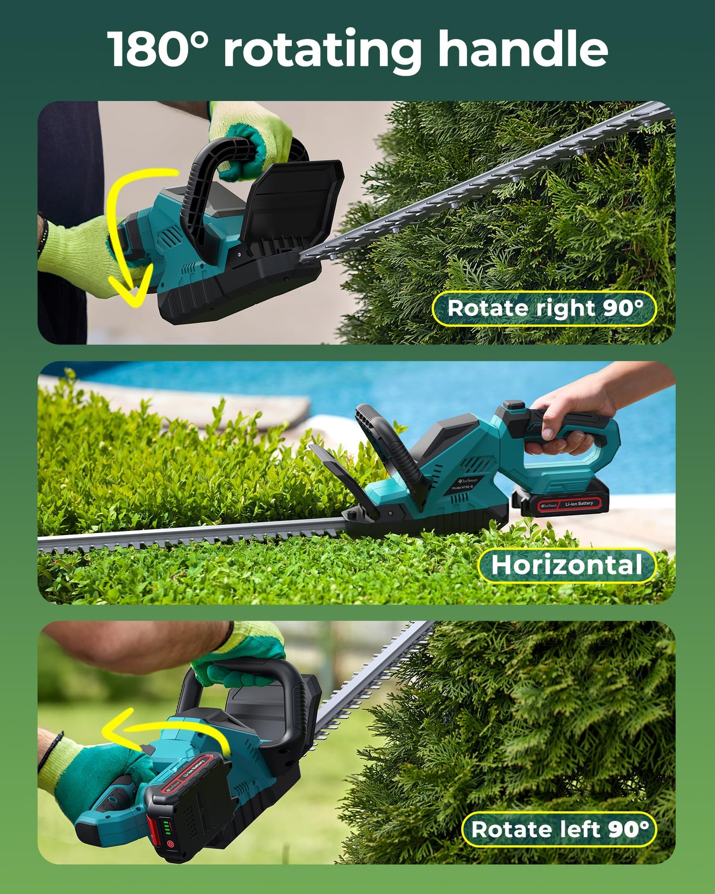 20'' Hedge Trimmer Cordless with Battery, Electric Handheld Bush Clipper with 2 Pack Rechargeable Batteries, 3000RPM 180° Rotatable Head, 2/3'' Blade Gap, Gardening Gifts for Men Dad Father