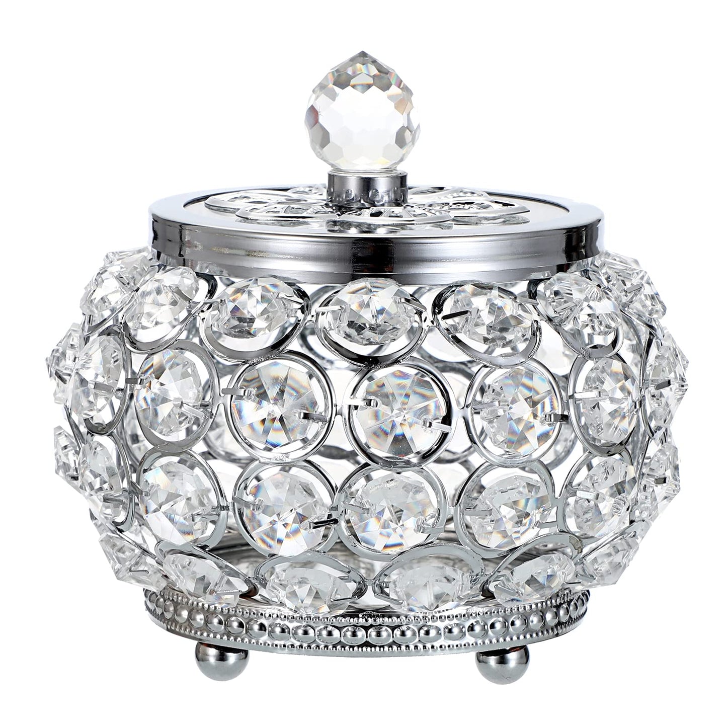 Hipiwe Crystal Jewelry Box with Glass Lid Small Trinket Organizer Mirrored Treasure Box Ring Holder Earrings Necklace Storage Box Keepsake Gift Box for Home Dresser Decor, Silver