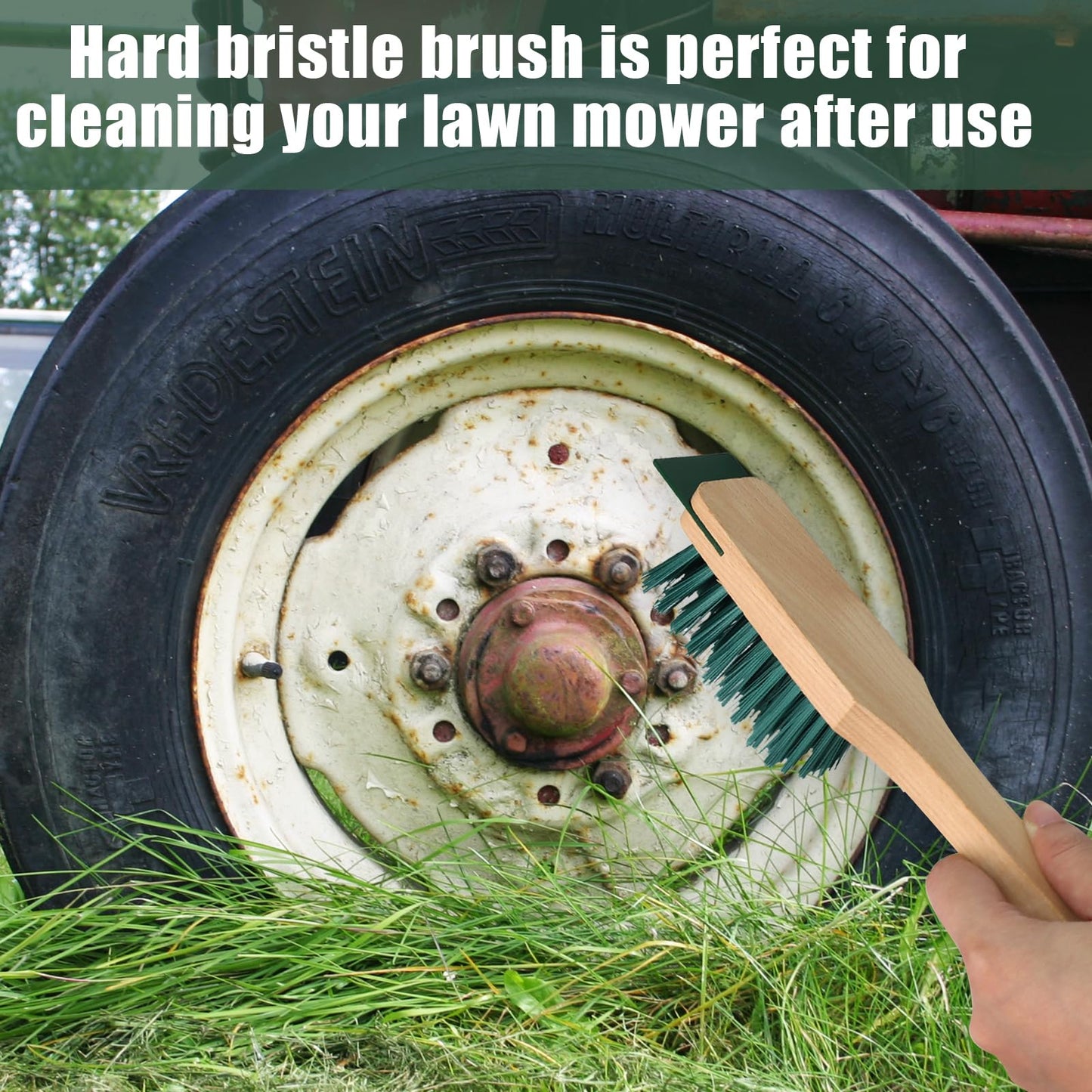Opfiue 2PCS 12.3 Inch Lawn Mower Scrub Brush,Stiff Bristle Brush with Scraper, Scraper Brush for Outdoor Garden Mower Deck Cleaning(Green)