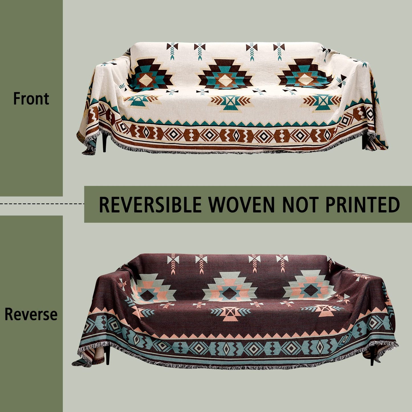 VIEWAN Couch Throw Cover- Reversible Soft Sofa Blanket-Bohemian Couch Slipcovers-Decorative Oversize Towel Protector for Pets, Kids (Large)