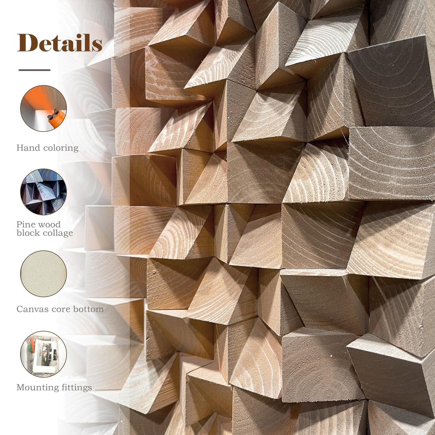 LIUZEYUE Large Wood Wall Art, 3D Textured Mosaic with Geometric Lines, Statement Piece for Stairway Wall or Bedroom, Easy Installation, 27.6x55.1 Inches