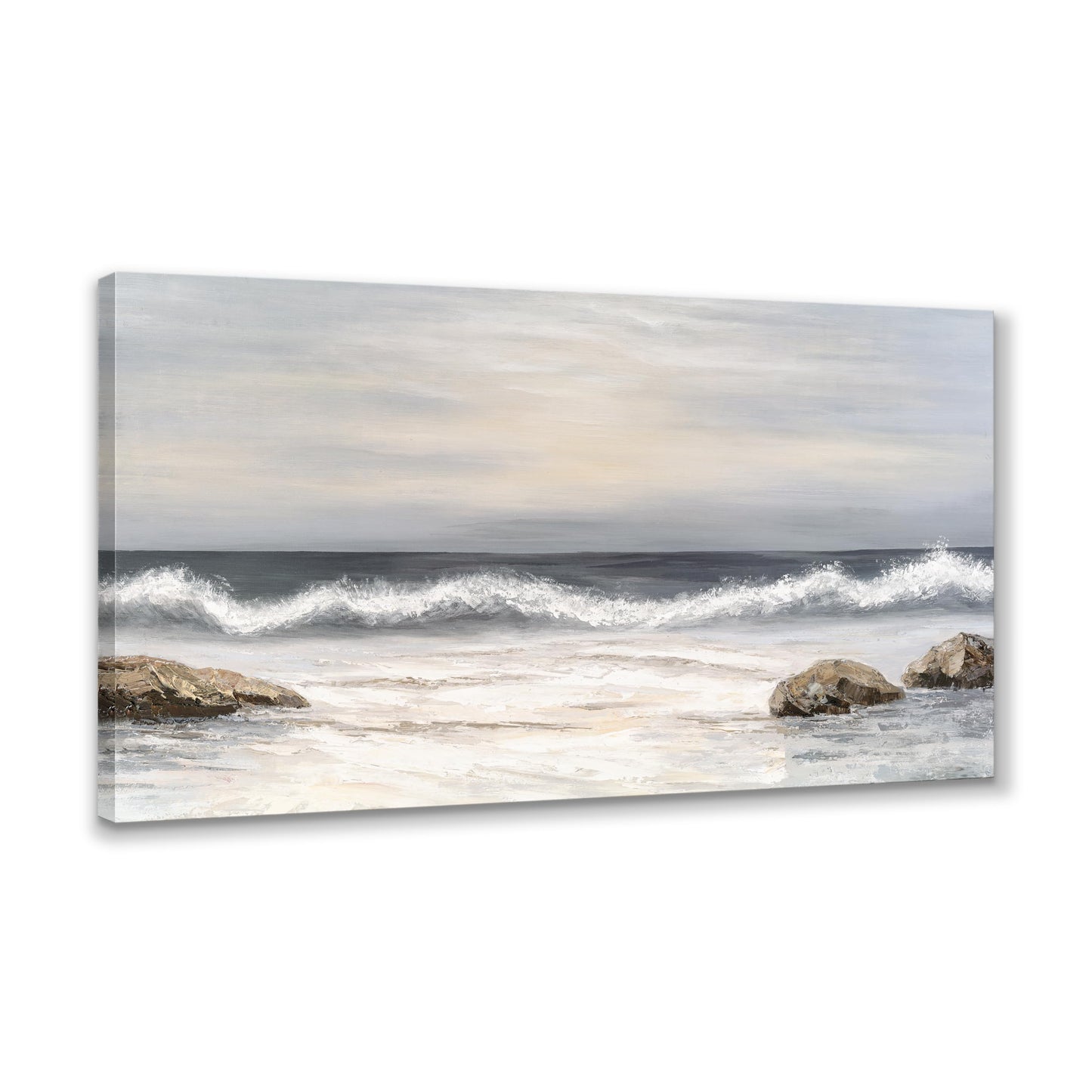 SENROLAN Neutral Blue Grey Seascape Canvas Wall Art, Coastal Ocean Waves Horizontal Wall Decor for Living Room, Modern Coastal Home Decor for Bedroom Hallway Entryway, 40x20 Inch