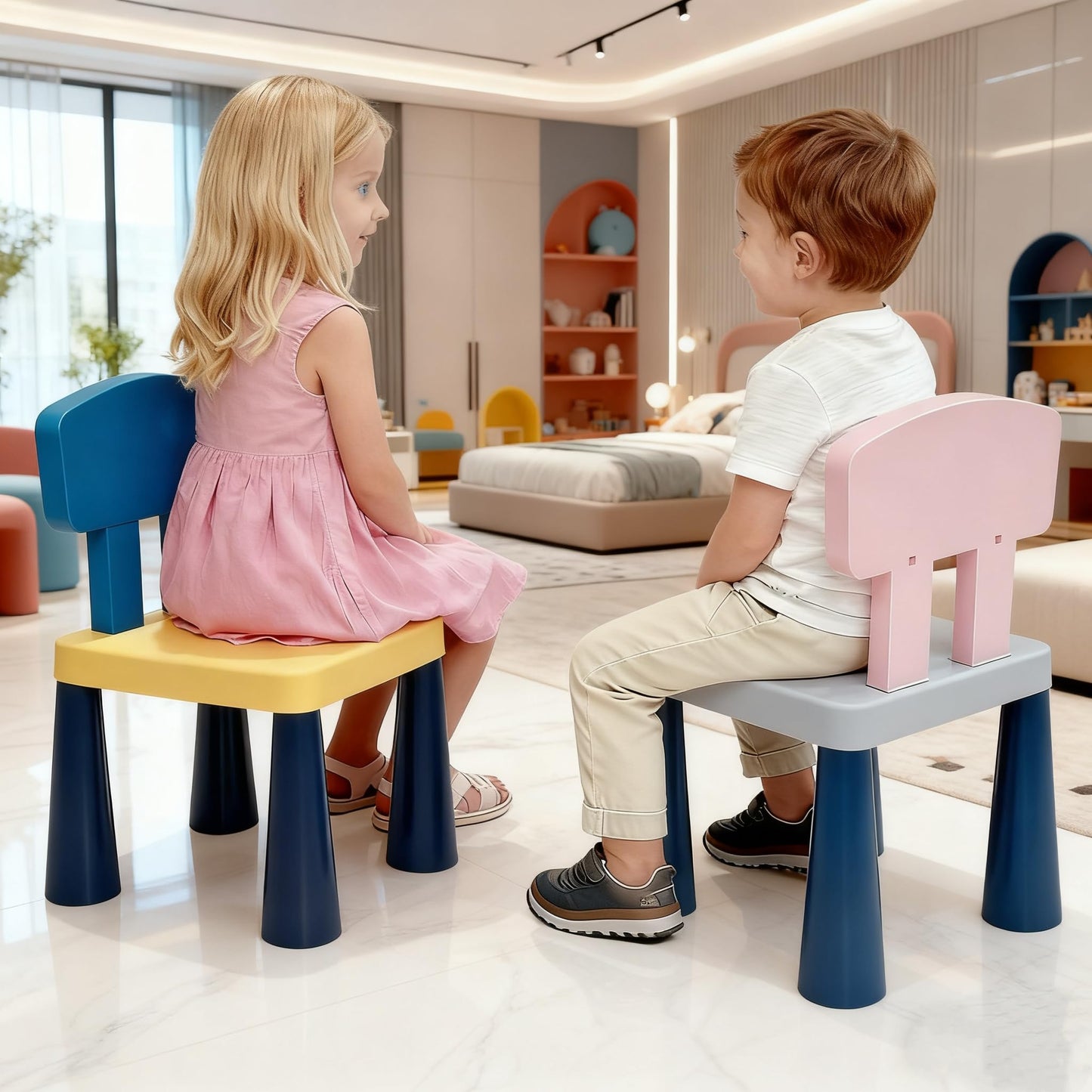 2Pcs Plastic Toddler Chair, Lightweight and Sturdy Kids Chair, Double-layer backrest Little Seat Chairs for Home, Kindergarten, Playroom, Lawn, Beach, Indoor or Outdoor Use for Girls Boys Age 3-7