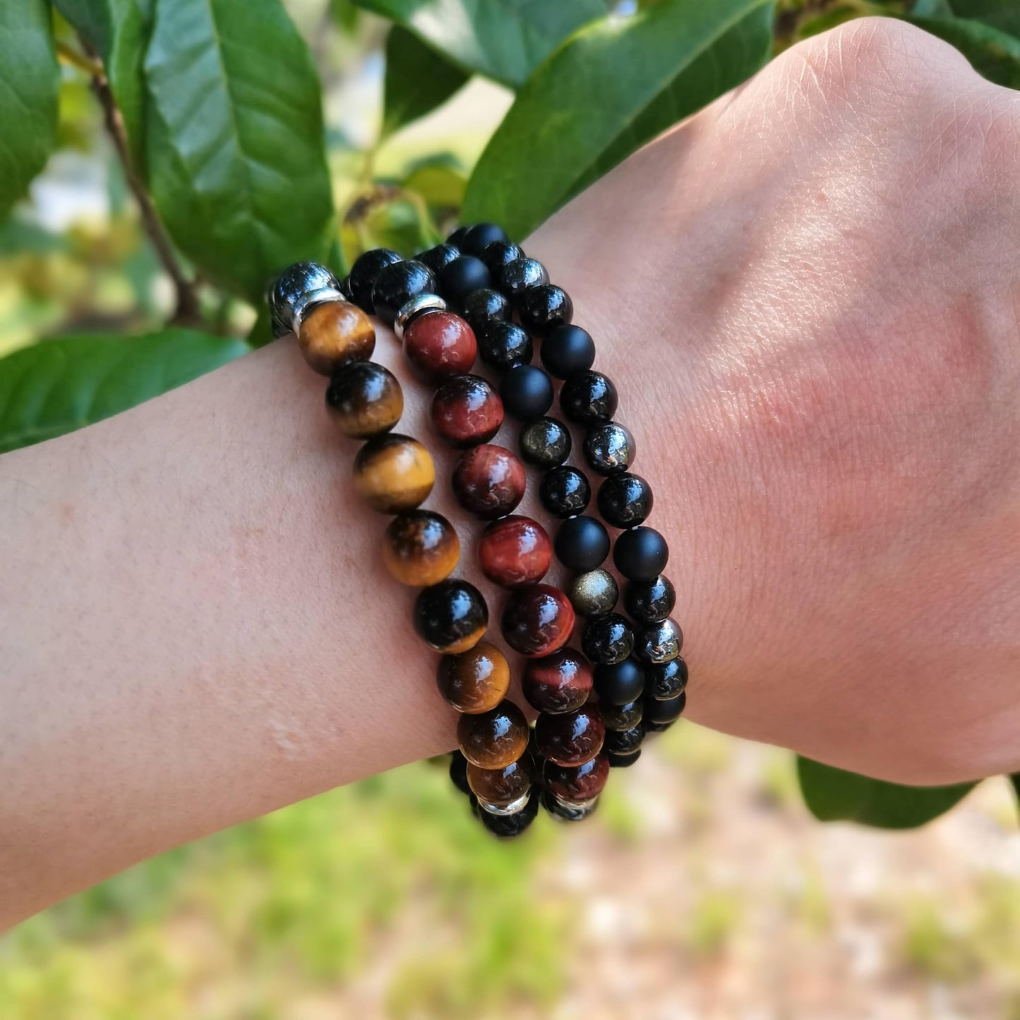 Gracayfr Tiger Eye Black Tourmaline Bracelet Anxiety Relief Healing Crystal Spiritual Natural Stone Beaded Empath Protection Gemstone Stretch Hematite Yellow