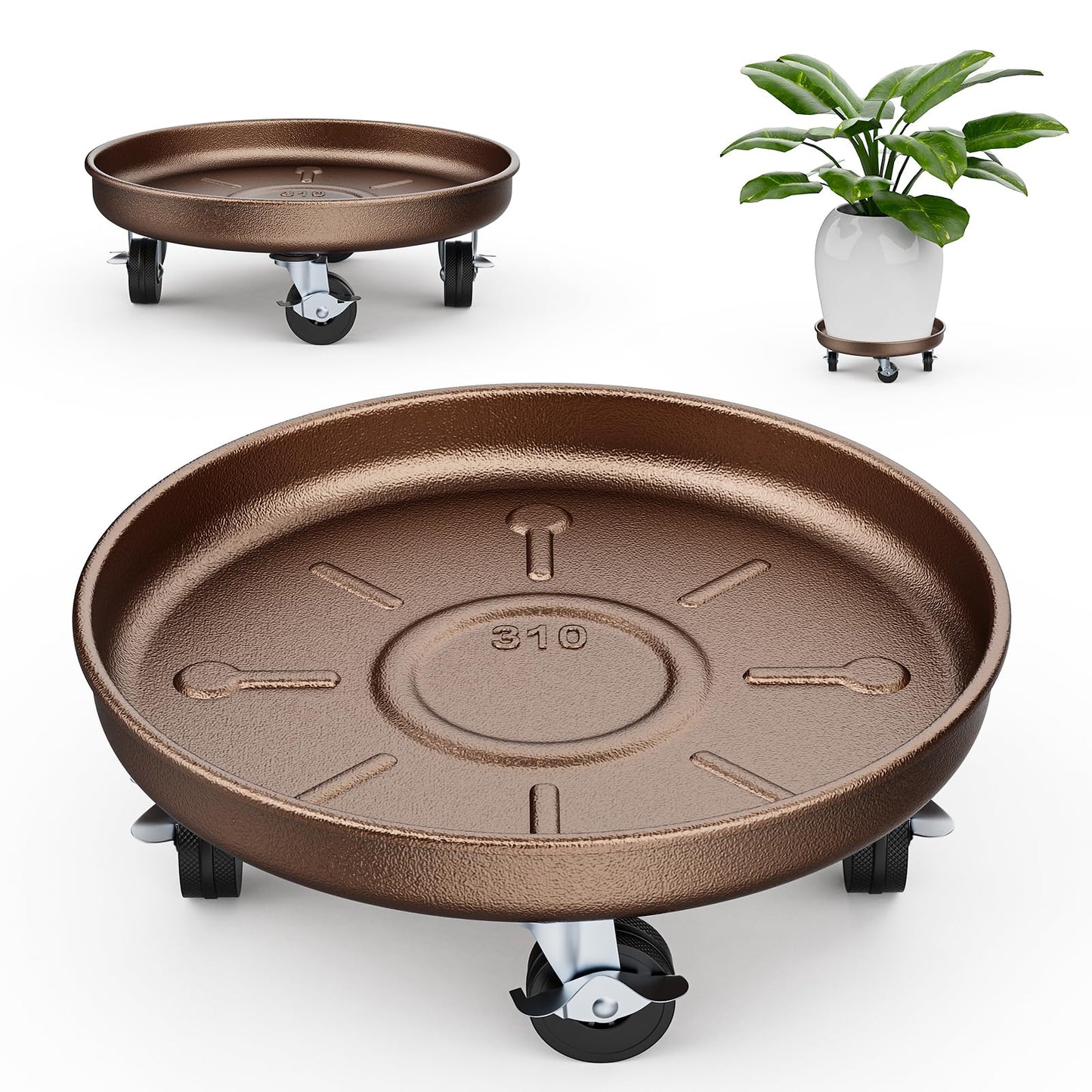 Parsagi Plant Saucer 12" Rolling Plant Caddy Rolling Plant Stand with Wheels – Heavy Duty Metal, Locking, Sturdy, Rust-Resistant Finish, and Easy to Move, 310 lb Capacity