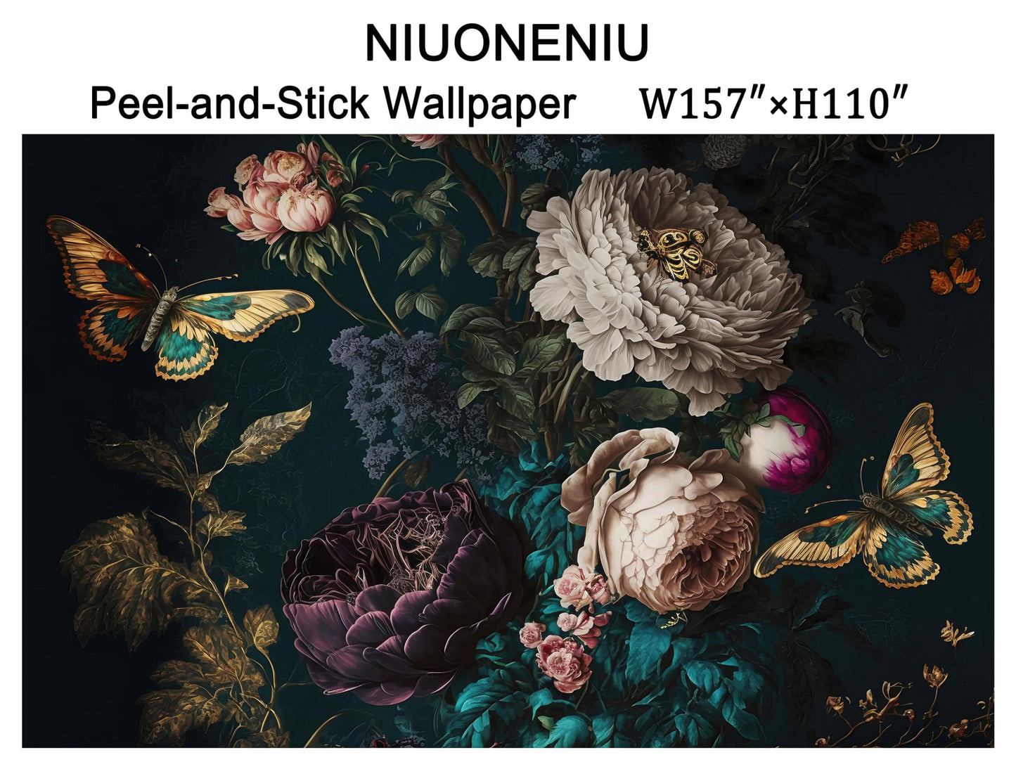 NIUONENIU Large Butterfly Flower Self-Adhesive Wallpaper Wall Decals, Suitable for Bedroom Accent Walls and Living Rooms