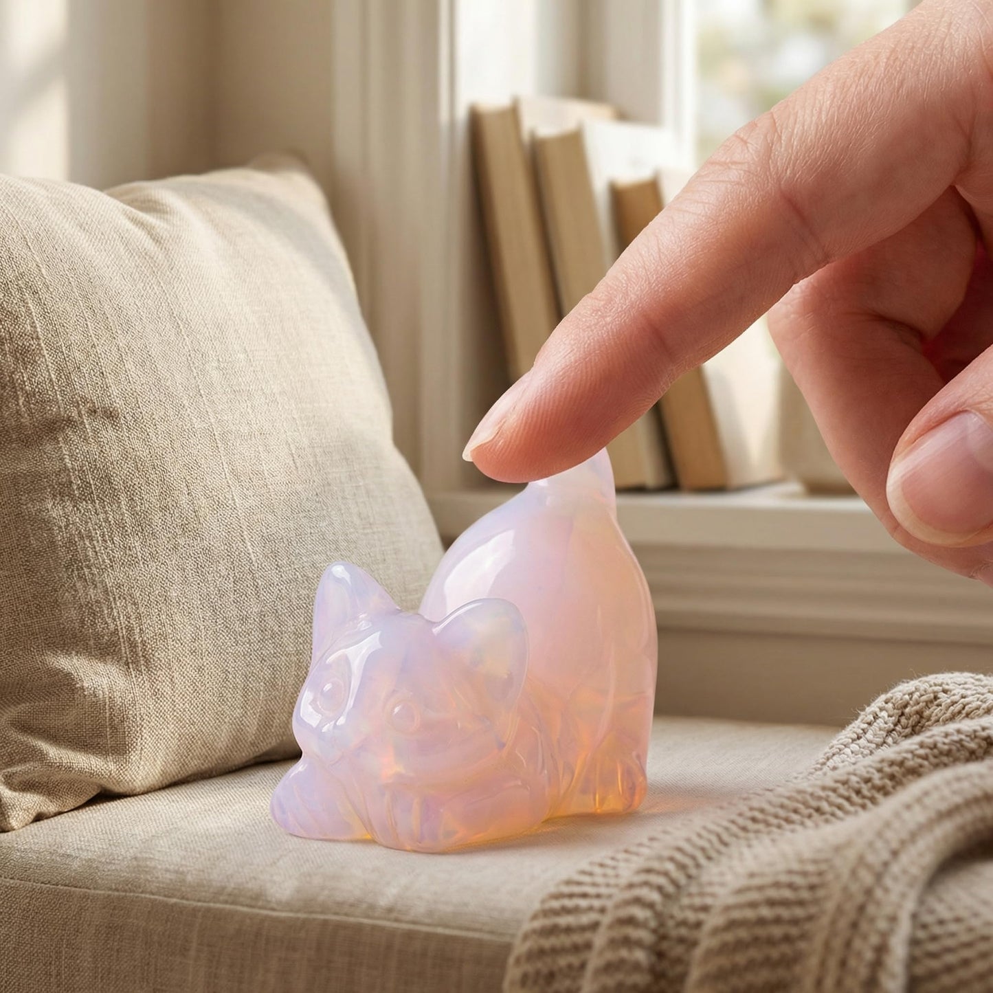 DZJXBZhu Pink Opal Cat Crystal Statue Healing Crystal Reiki Meditation Pocket Gem Guardian Sculpture Home Study Table Desk Decor Collection Gift for Loved Ones
