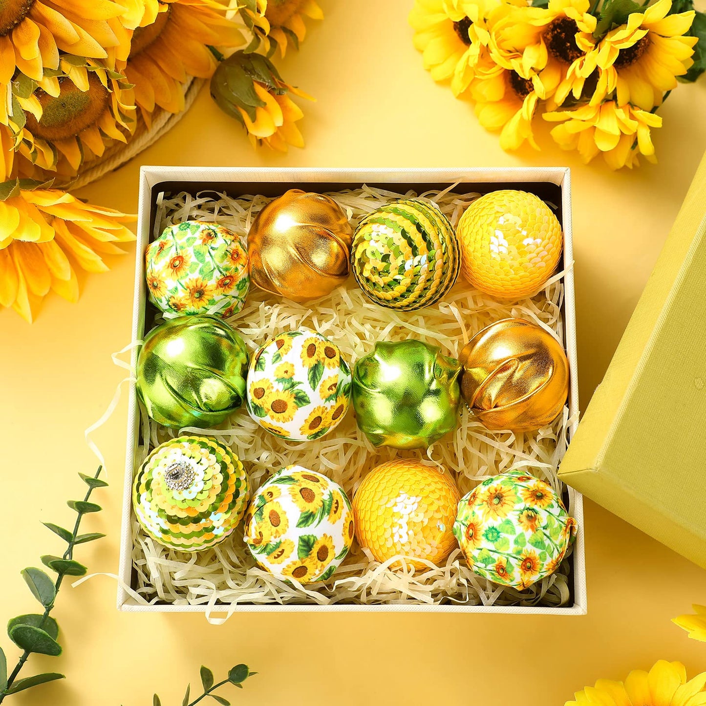 Yuxung 12 Pcs Summer Sunflower Ball Tree Ornaments Sunflower Ball Hanging Ornaments Yellow Honeycomb Balls Tree Decoration for Summer Holiday Theme Birthday Party Favor Supplies