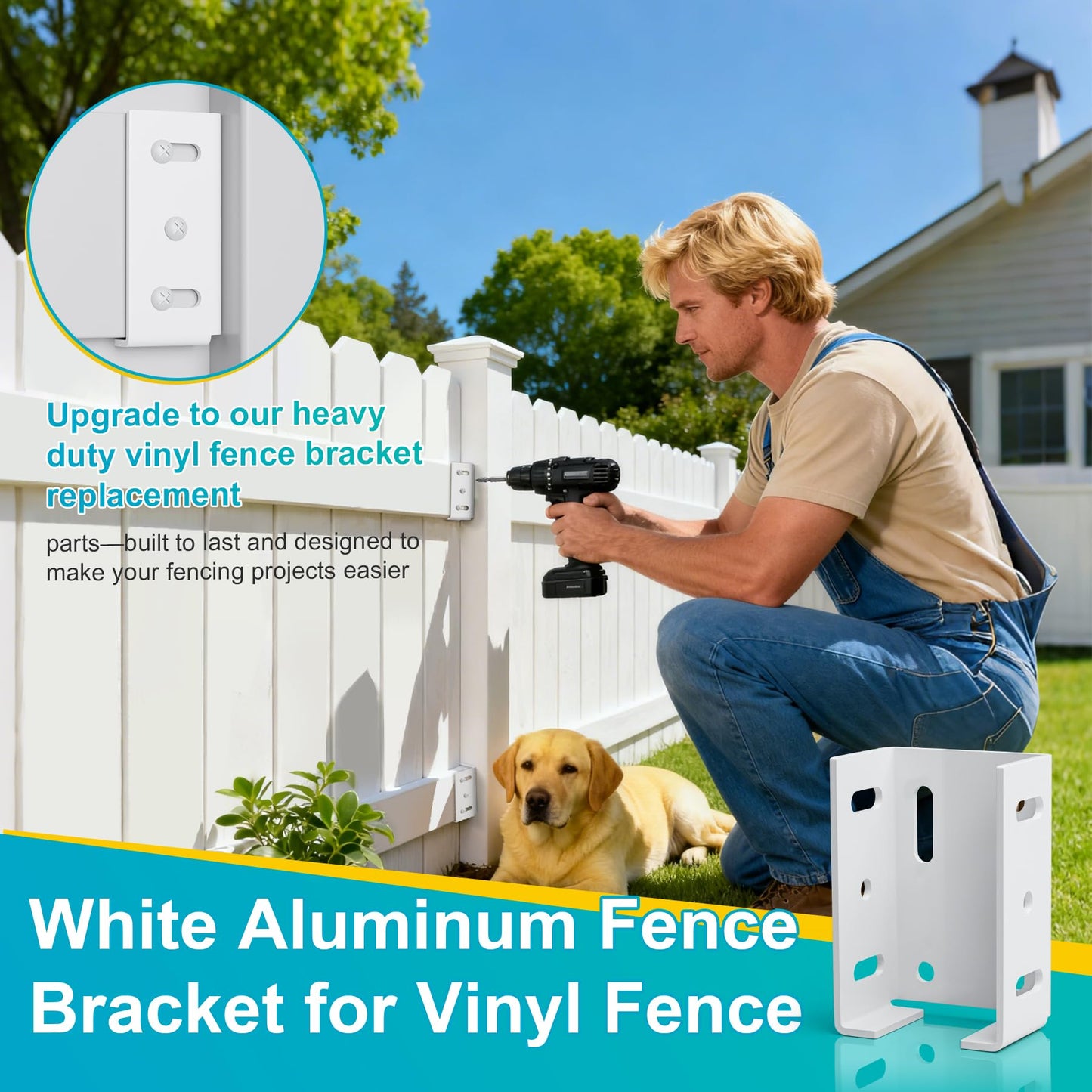 8PCS White Aluminum Fence Bracket for Vinyl Fence, 2mm Thick Vinyl Fence Bracket Replacement Parts for Plastic, PVC Rails, Fits 2.75" Rails