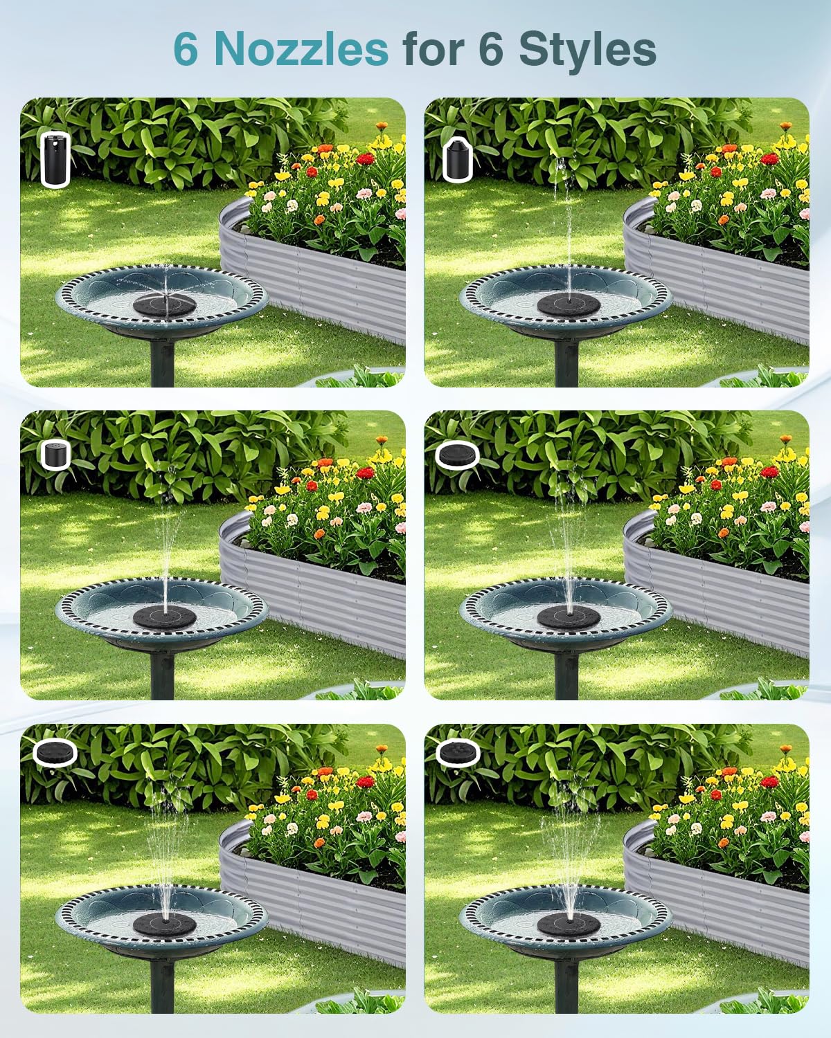 Solar Water Fountain for Bird Bath, 2026 Upgraded Solar Powered Fountain Pump with 6 Nozzle for Outdoor Garden, Pond, Pool, Birdbath