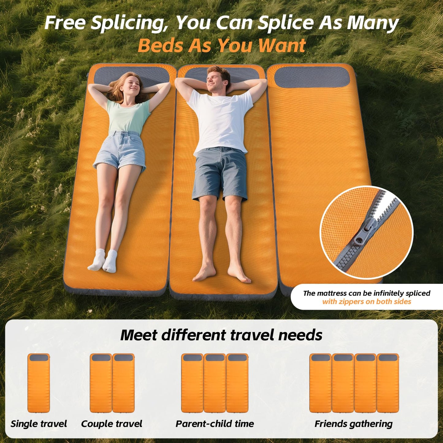 Sleeping Pad, 5.5" Thick Self Inflating Sleeping Pad with Electric Pump,4 Season Camping Mattress Pad with Built-in Pillow, Camping Essentials Gear for Hiking, Backpacking,Tent Use,Camping(Orange)