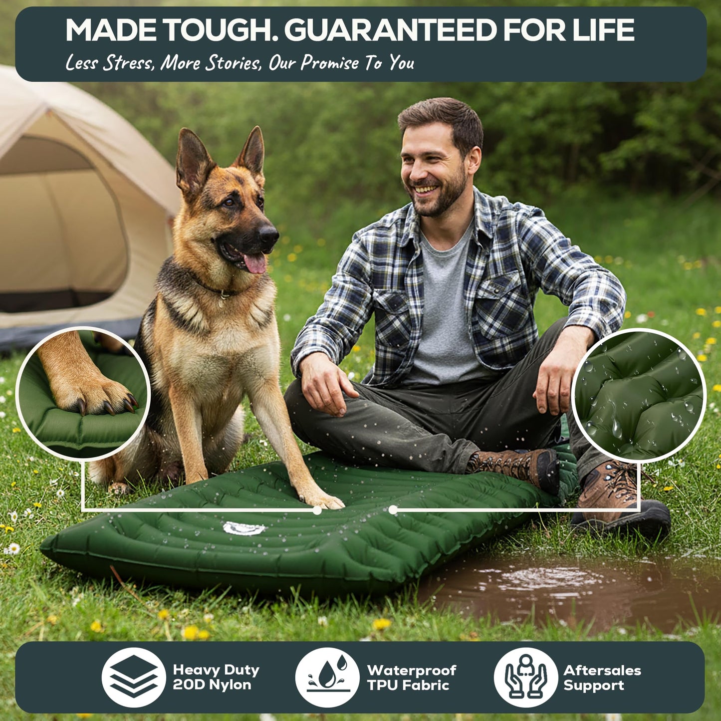 Gear Doctors® Ether 17.5oz Ultralight Camping Sleeping Pad – Backpacking Air Mattress – Camping Mattress Pad – Compact Inflatable Sleeping Mat for Backpacking, Comfortable Outdoor Hiking, Tent, Travel