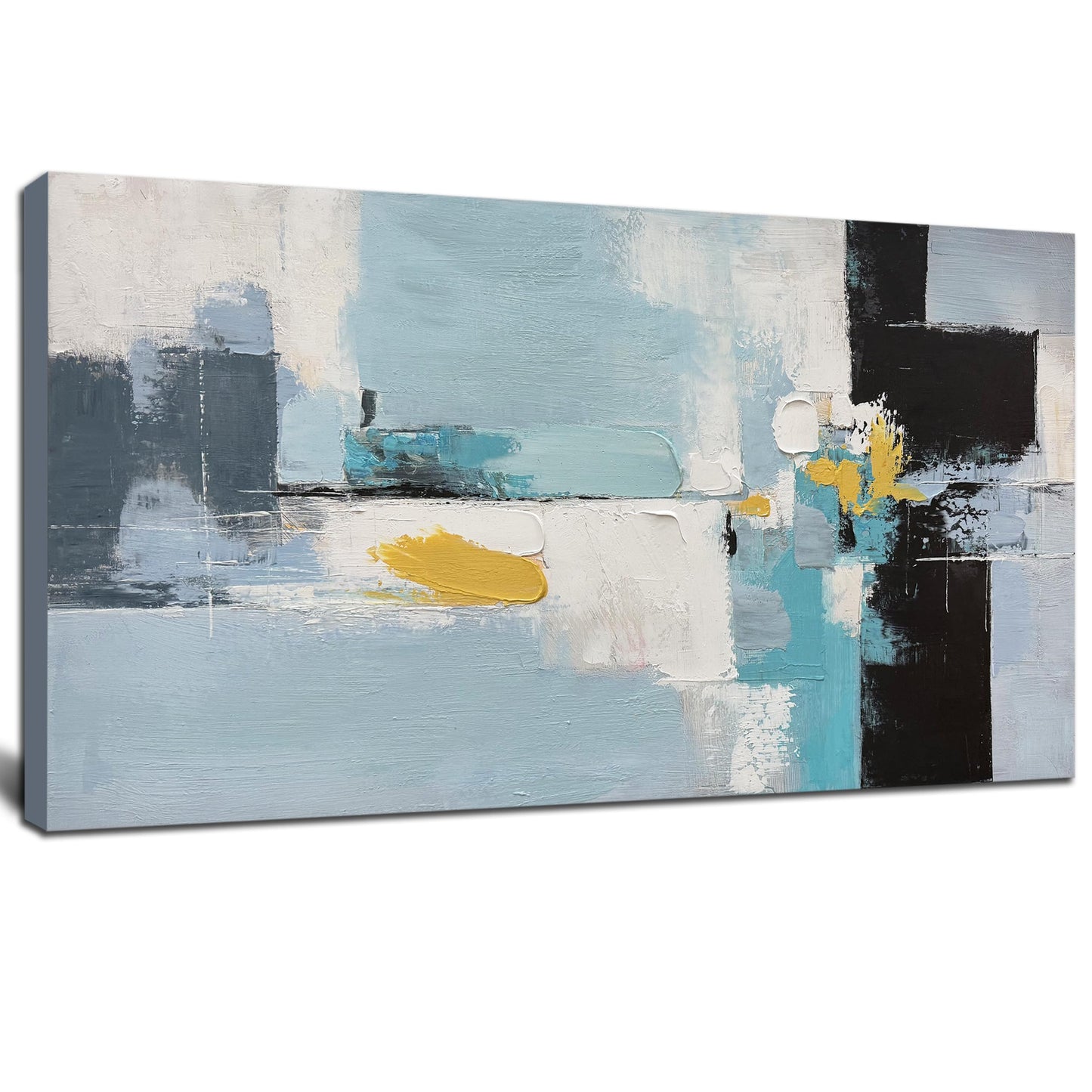 Tarfupth Large Blue Abstract Wall Art for Living Room Black and White Hand Painted Oil Painting Modern Textured Canvas Artwork for Bedroom Home Office 20"x40"