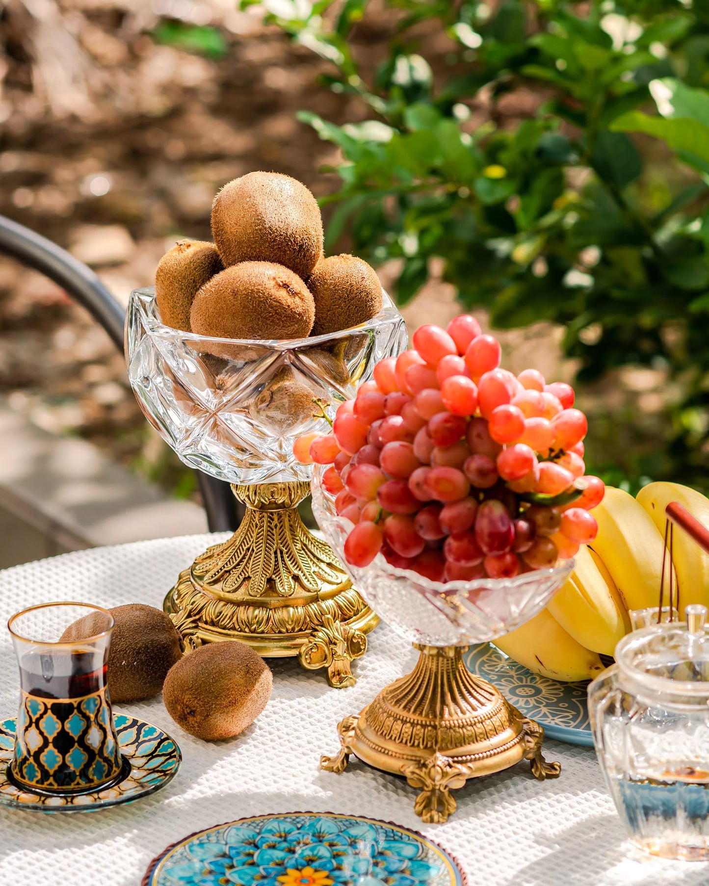 gloriousliving Small Glass Fruit Bowl，8" Decorative Bowl,Decorative Glass Bowl with Gold Pedestal, Kitchen Counter Fruit Bowls for Fruit Vegetable Candy and Key