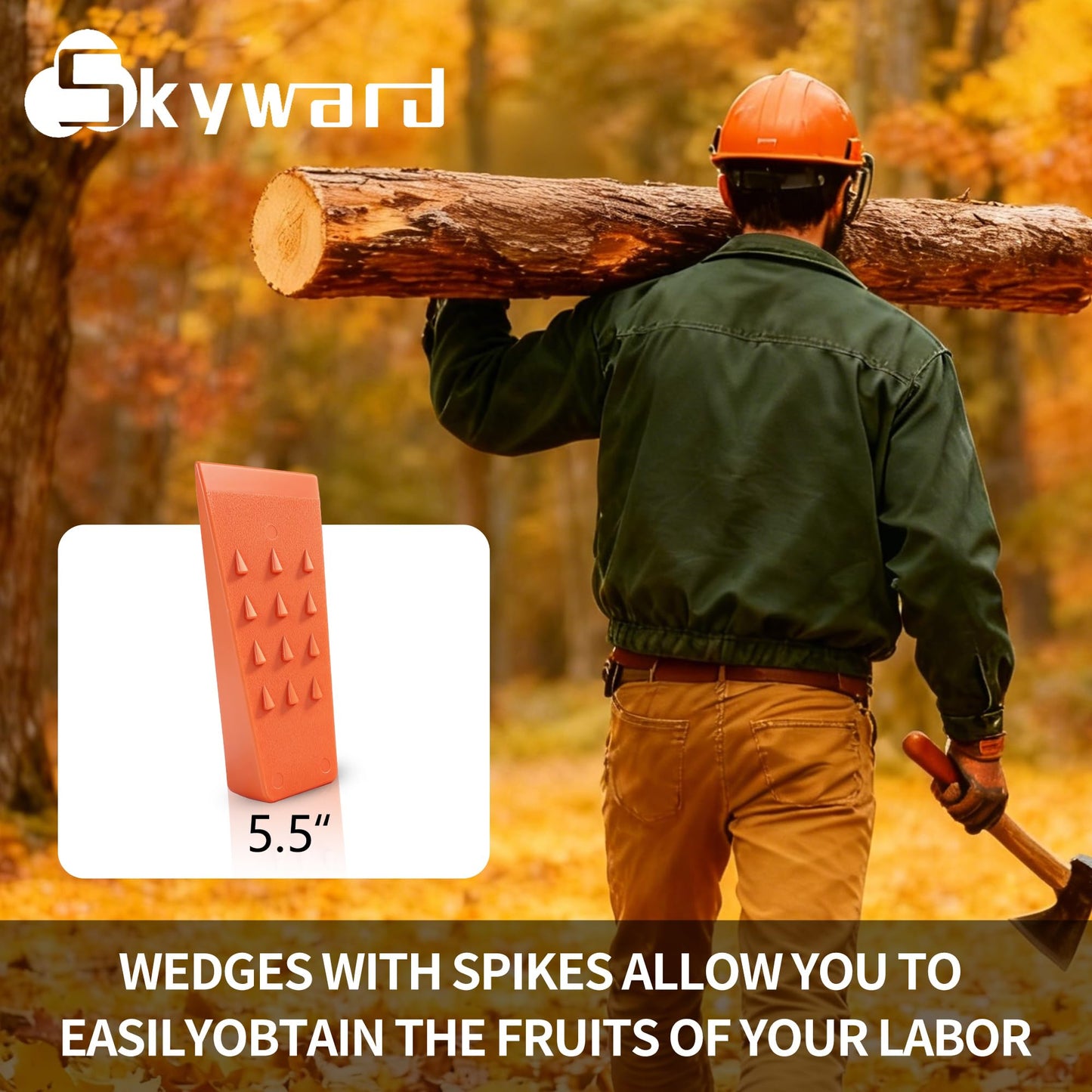 Skyward 6 Pack Spiked Logging Wedges, 5.5" Orange ABS Plastic Tree-Cutting Wedges for Safe Tree Cutting, Wood-Cutting Tools (5.5")